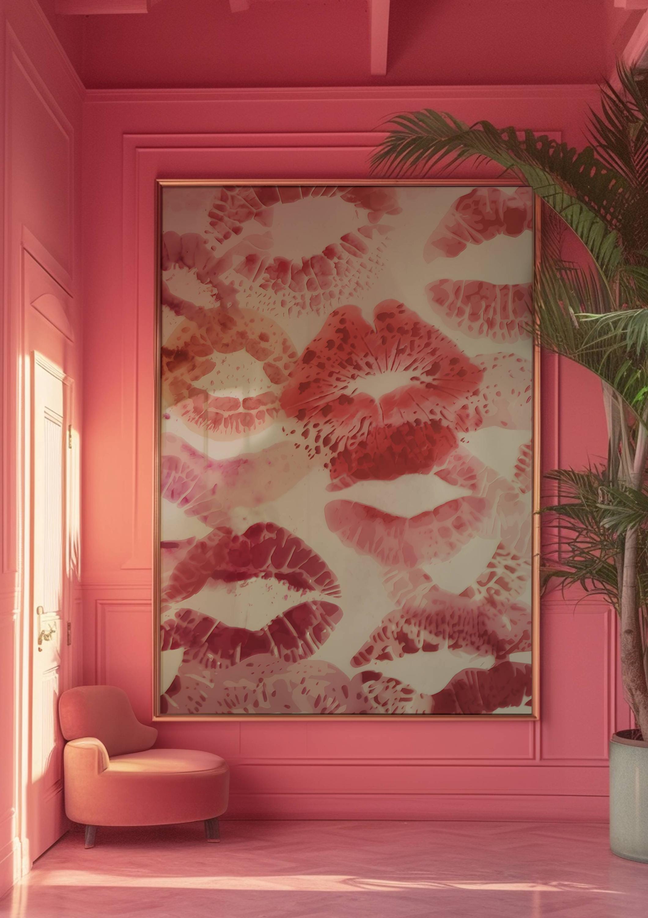 Stampe d'arte rosa, stampe murali alla moda, stampe murali con labbra e baci, stampe murali per dormitori, stampe murali con labbra, stampe murali per