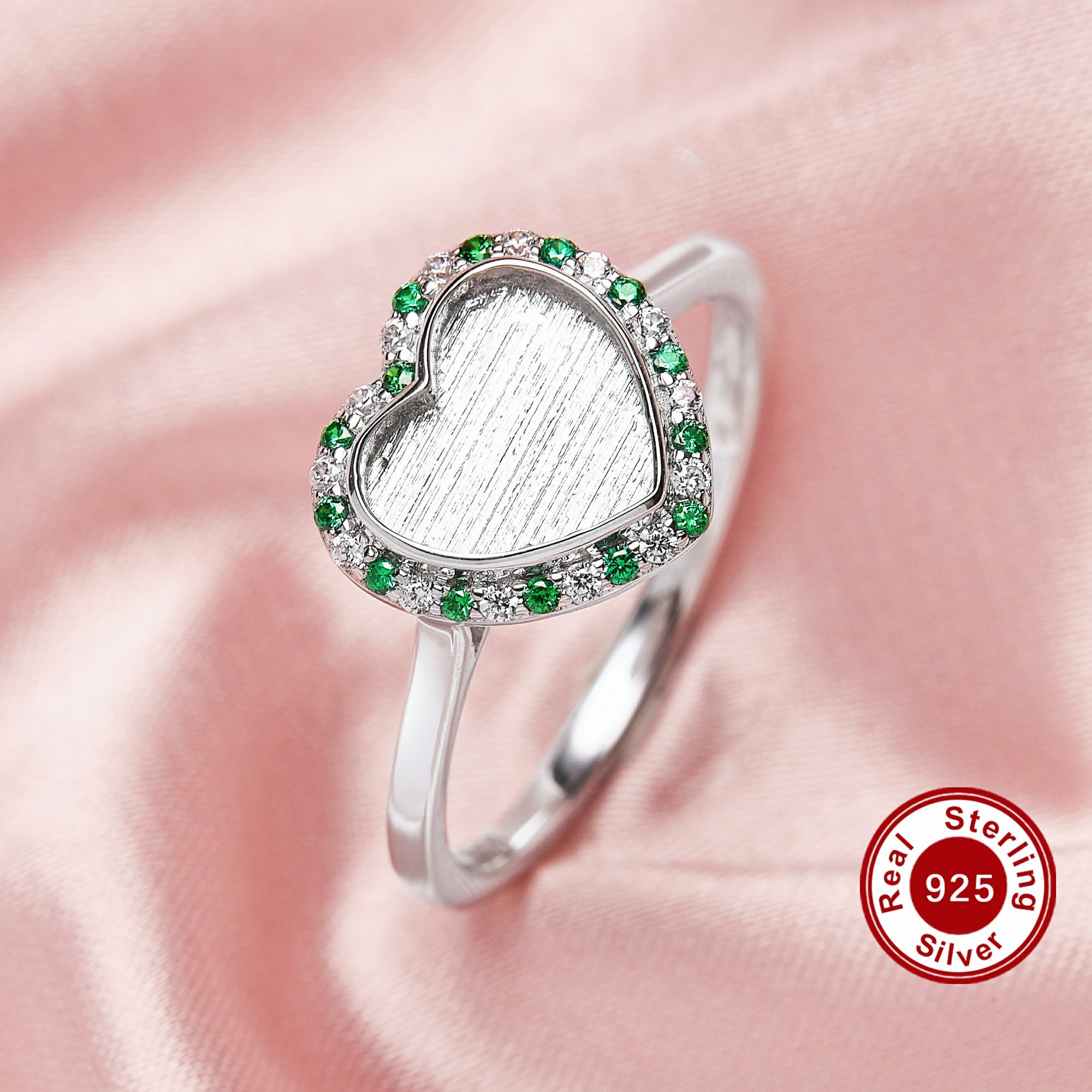 Anello con cornice a cuore e alone in resina effetto latte materno, in argento sterling 925 massiccio, con pietra portafortuna e pavé di zirconi, idea