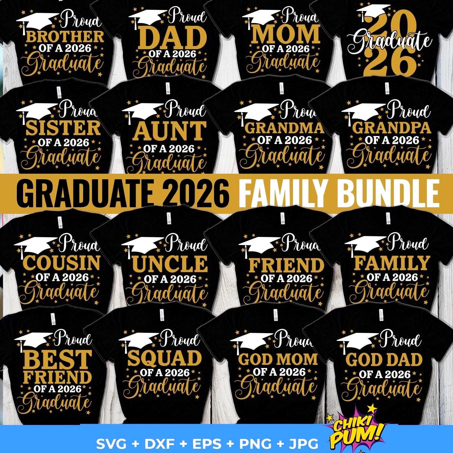 Orgoglioso di un laureato del 2026 svg, Pacchetto svg di laurea, Classe del 2026 svg, Famiglia di laureati svg, dxf, eps, png, Cricut, Silhouette, Sca