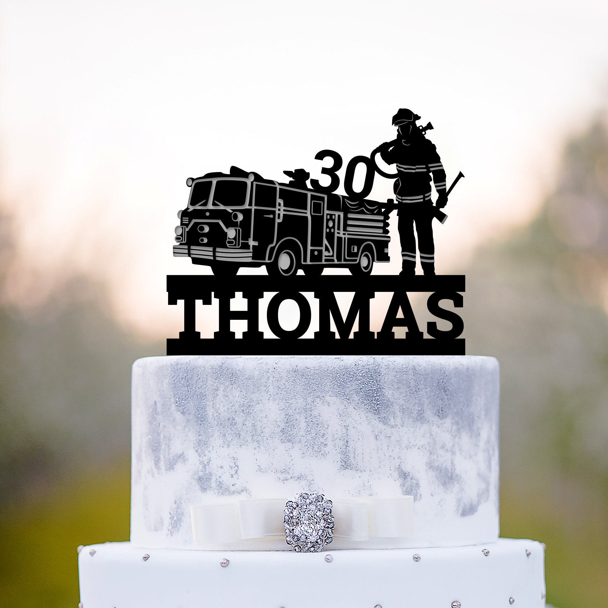 Topper per torta di compleanno pompiere, Topper per torta pompiere, Topper per torta di compleanno, Topper per torta di compleanno età e nome pompiere