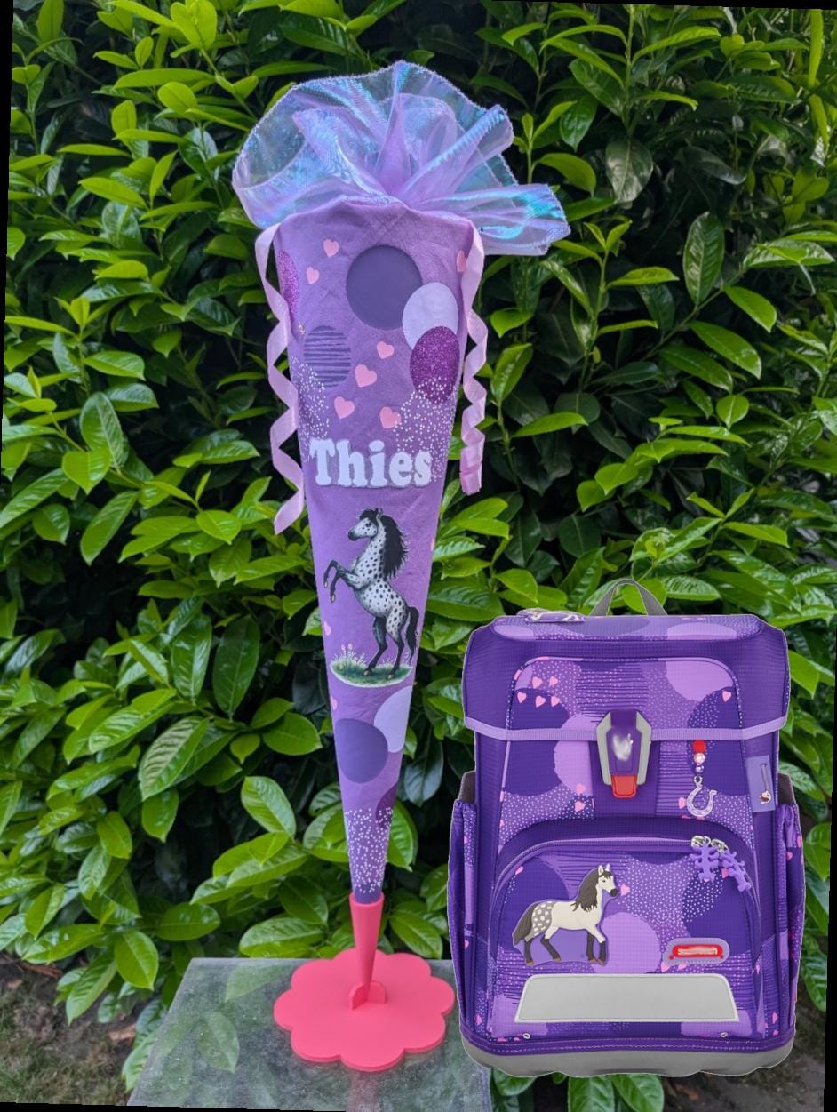 Cono scolastico a tema cavallo | Abbinato al Step by Step Horse Club | Cono scolastico personalizzato per ragazze | Cono scolastico in tessuto con tul