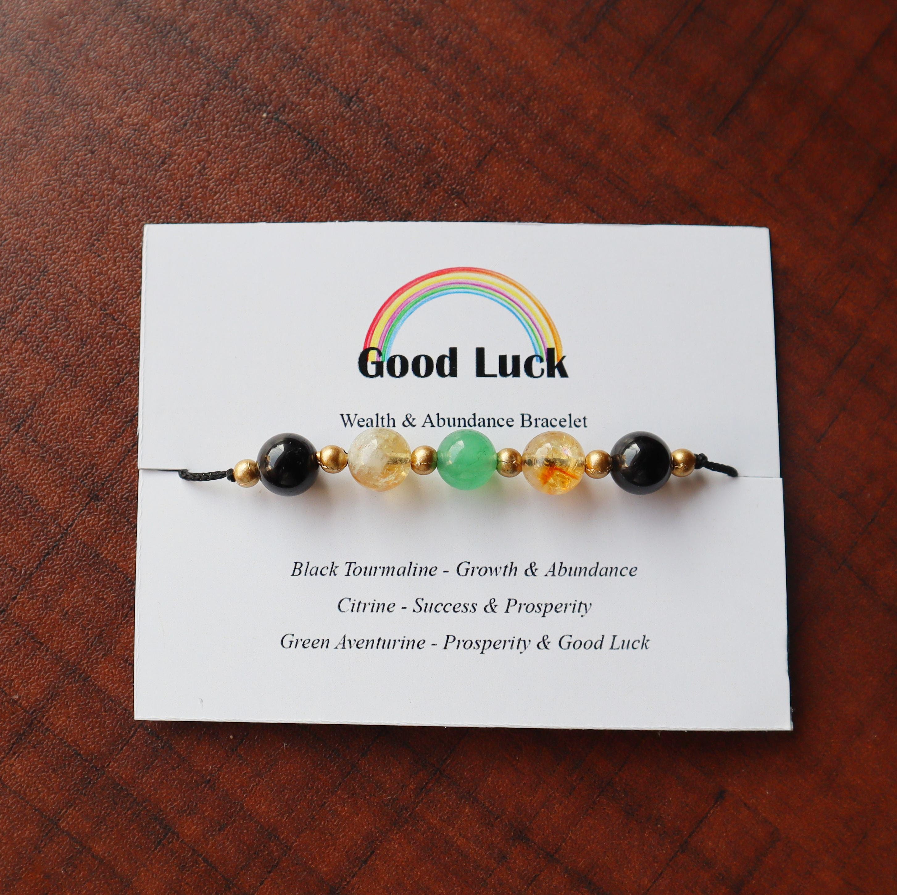 Bracciale di cristallo per ricchezza e abbondanza, braccialetto per soldi, carta della buona fortuna, fortuna e prosperità, tormalina nera, citrino, a