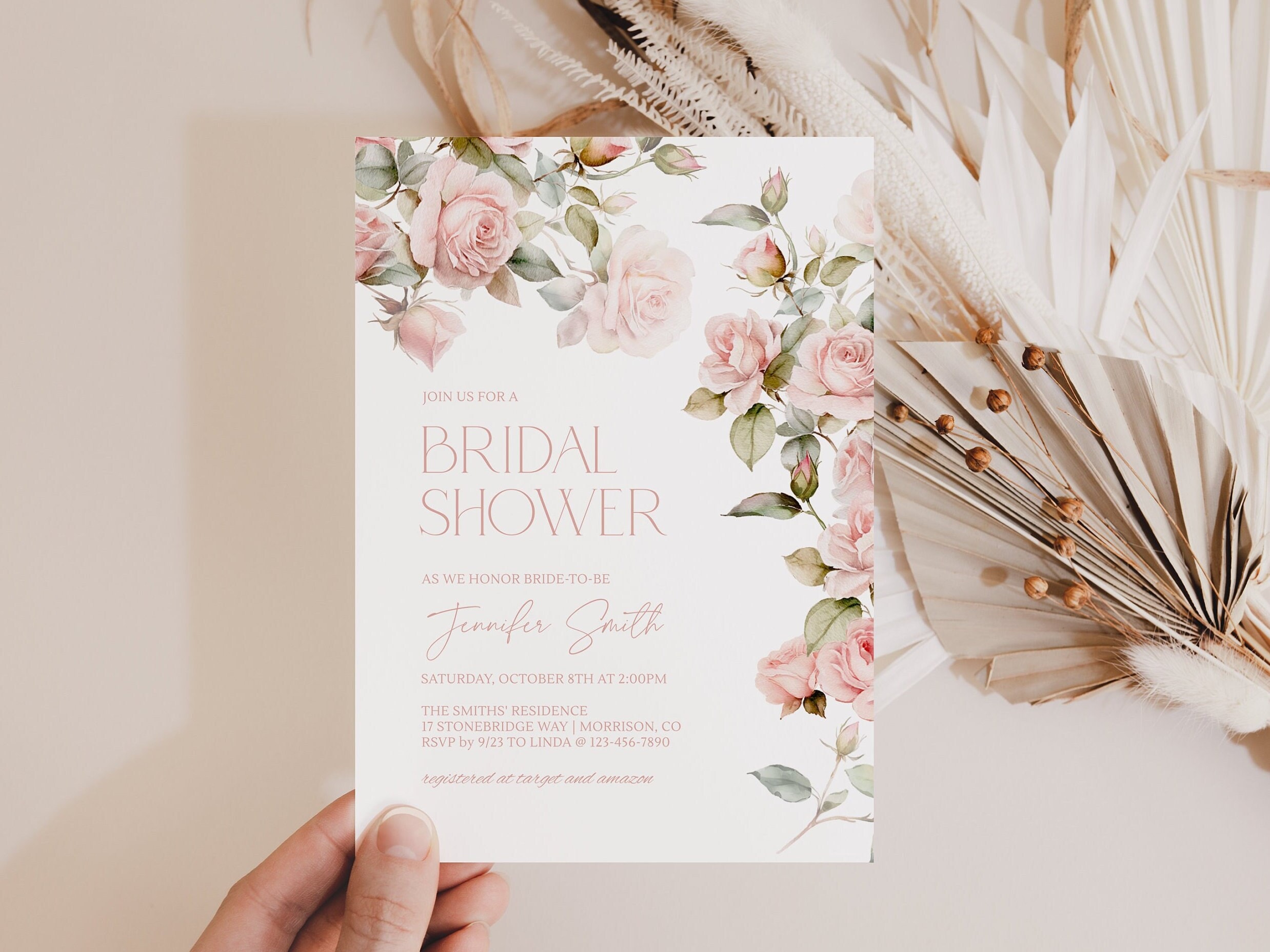 Invito per addio al nubilato con rose rosa Invito per addio al nubilato con fiori rosa Invito per addio al nubilato con rose rosa Invito per addio al