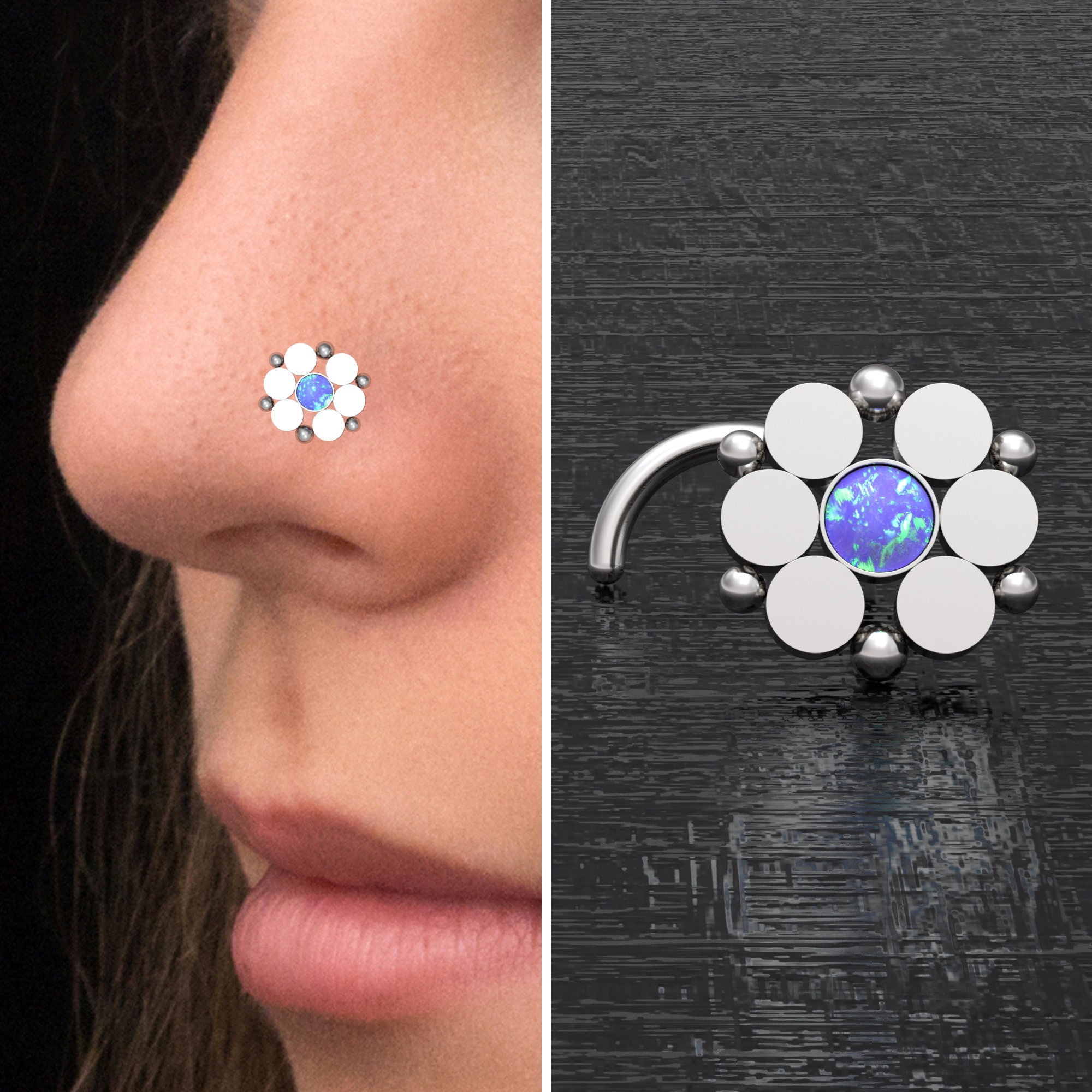 Piercing al naso in opale, acciaio chirurgico, osso nasale, vite nasale, orecchino nasale, perno nasale, piercing al naso, anello per narice 22 g 20 g