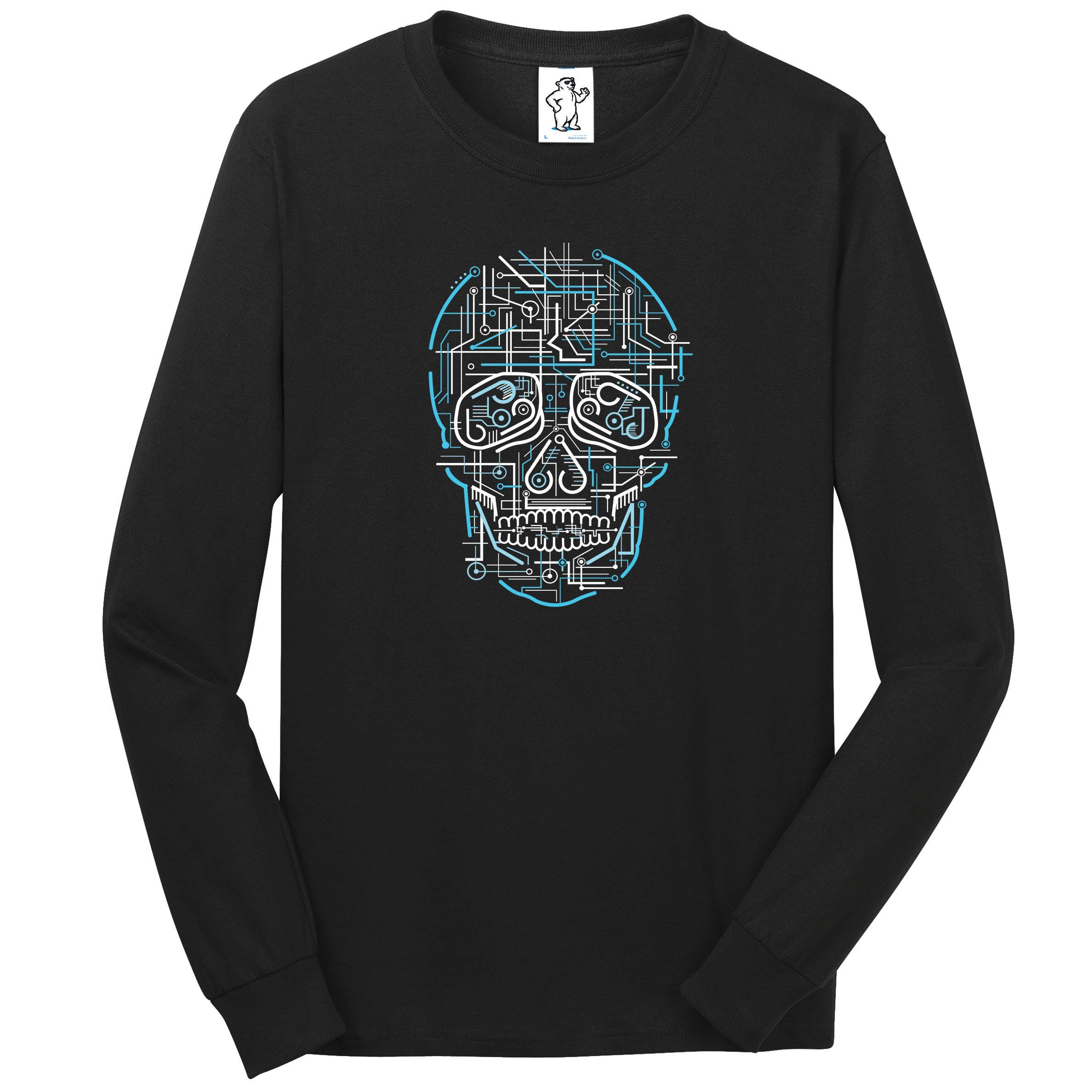 Maglietta a maniche lunghe Electric Skull / Maglietta grafica / Magliette a maniche lunghe da uomo / Magliette a maniche lunghe per taglie forti / Mag