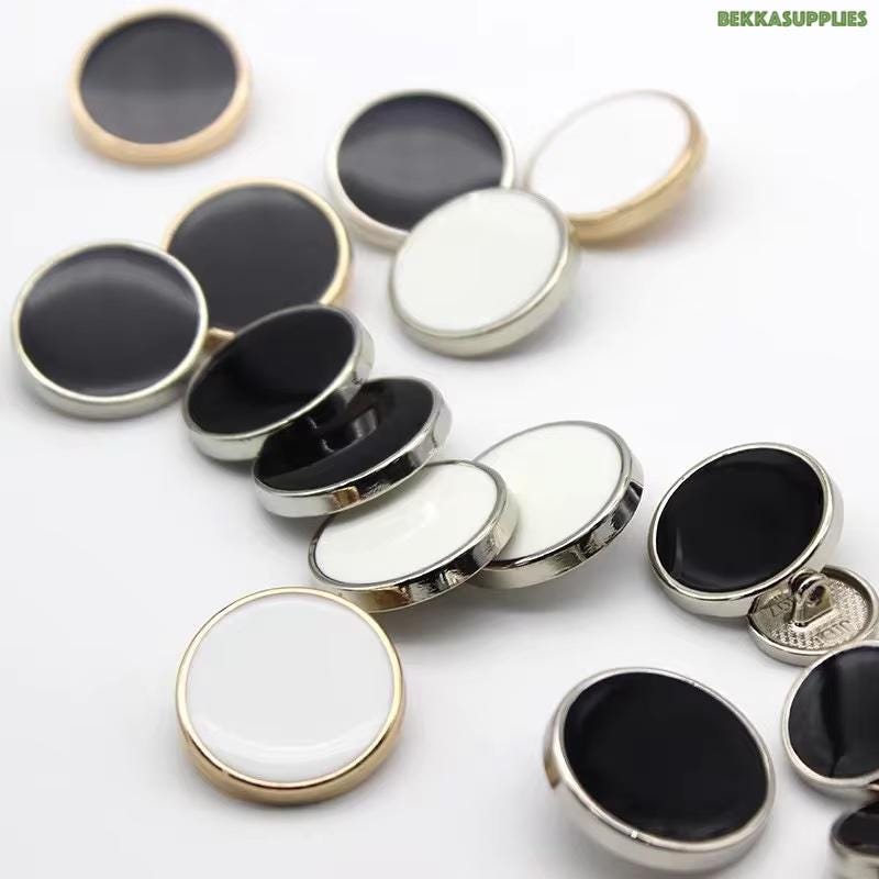 10 pezzi da 11,5 mm, 15 mm, 20 mm, 25 mm, bottoni in metallo nero, bottoni in metallo bianco con fodera, bottoni in stile gambo rotondo, #fai da te, p