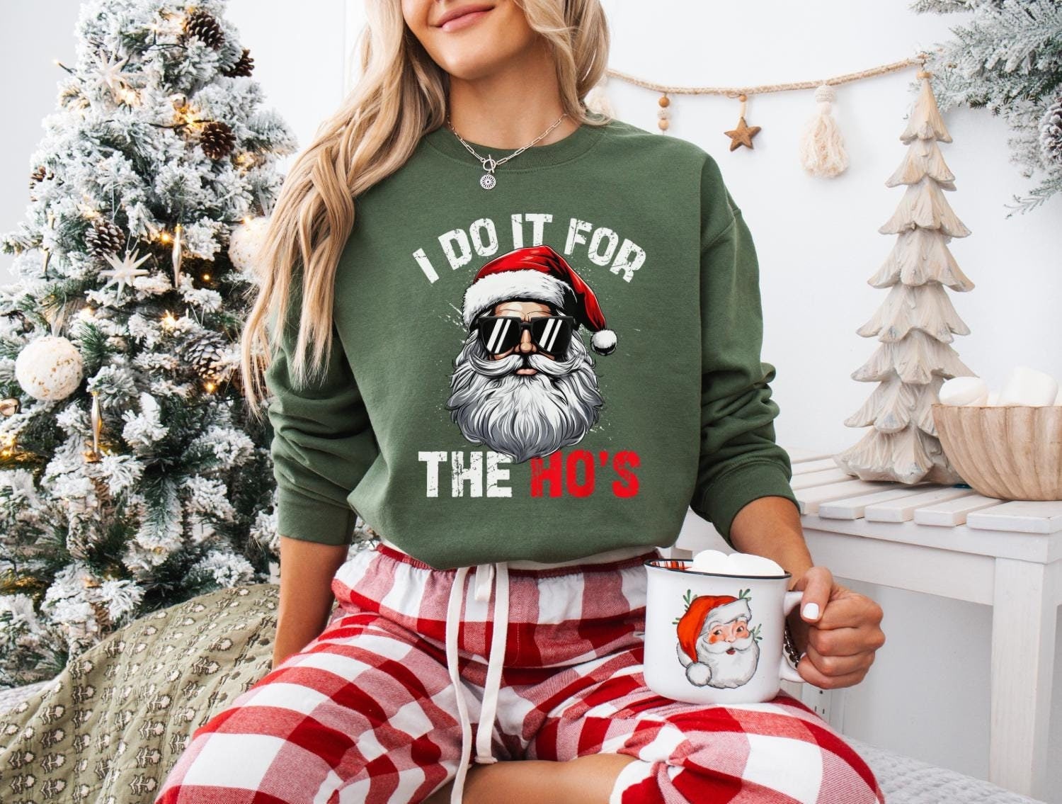 Felpa I Do It For The Ho's, Maglione di Natale di Babbo Natale, Felpa con cappuccio con faccia di Babbo Natale, Felpa di Natale Hos, Regalo di Natale