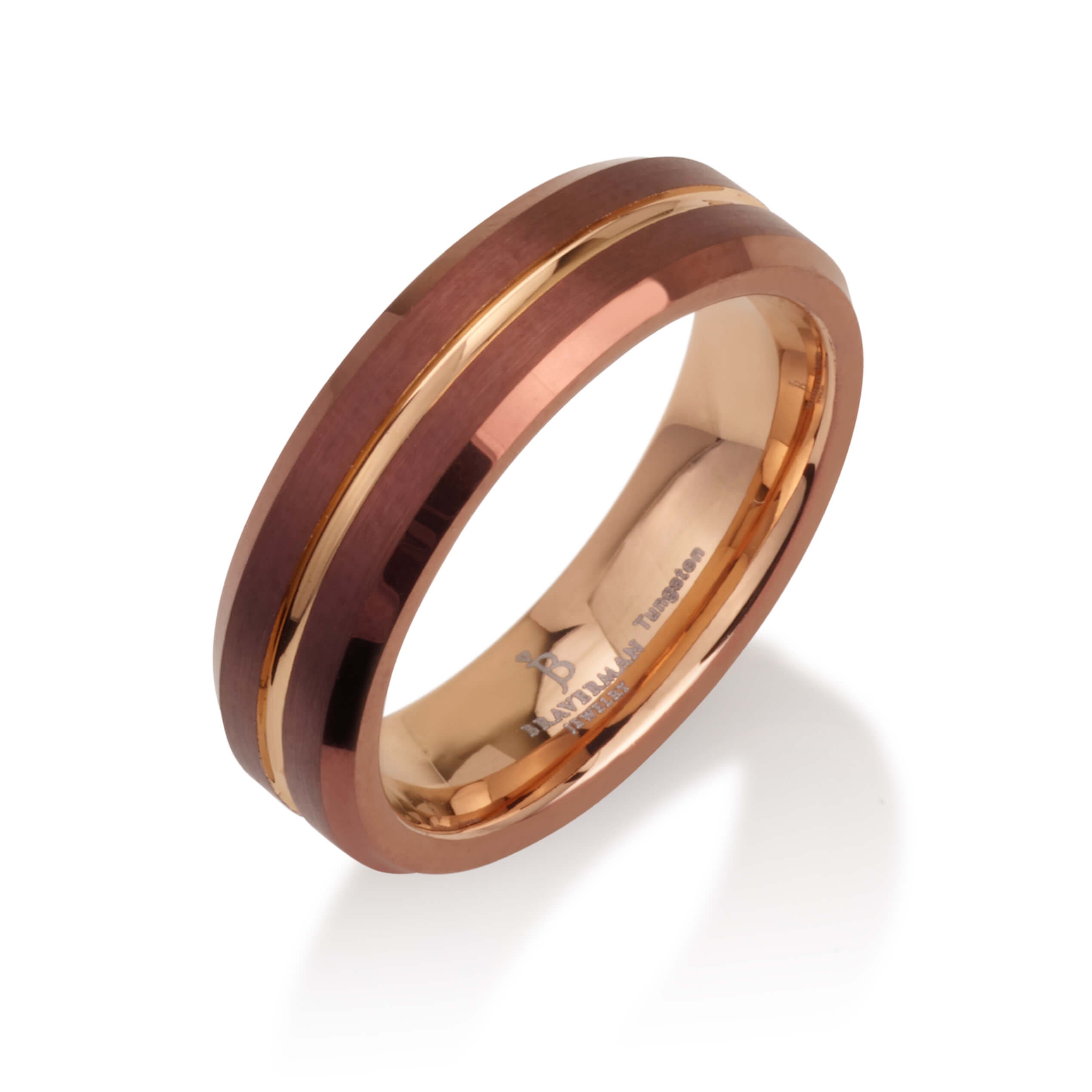 Fede nuziale in tungsteno Espresso, anello in tungsteno oro rosa, fede nuziale in tungsteno da uomo, fede nuziale spazzolata, tungsteno da 6 mm, oro r
