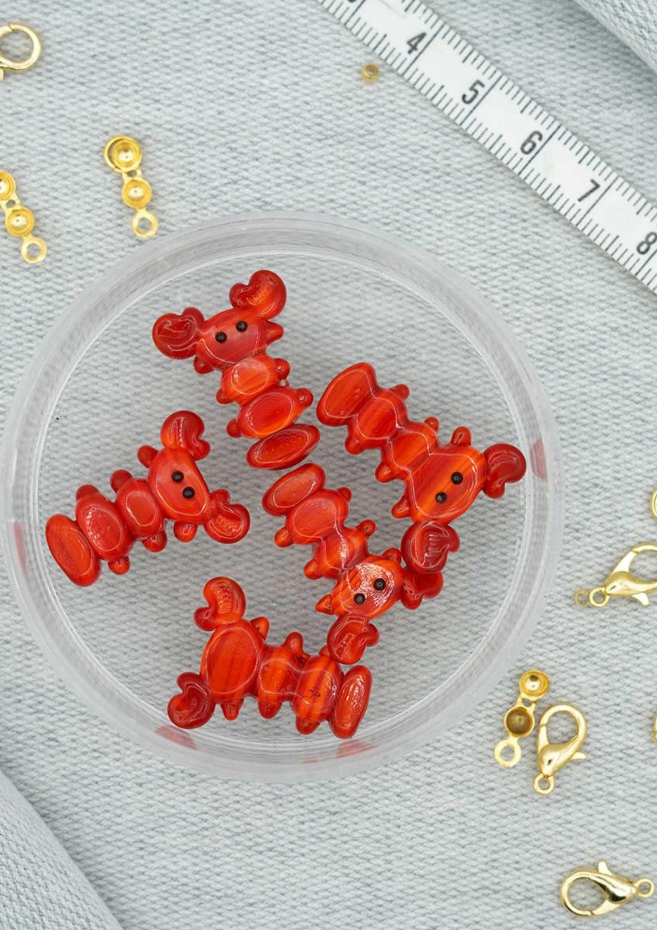 Perla di Murano a forma di aragosta, simpatica perla di vetro di Murano a forma di animale, perle di vetro forate, perla di Murano realizzata a mano,