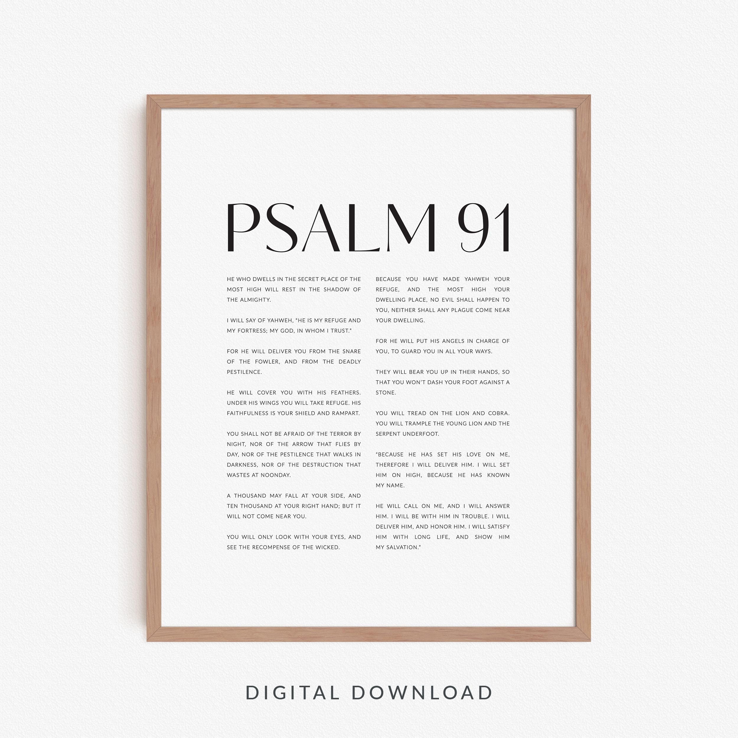 Salmo 91, decorazione da parete cristiana moderna, poster con versi della Bibbia, poster delle Scritture minimal, decorazione da parete stampabile sop