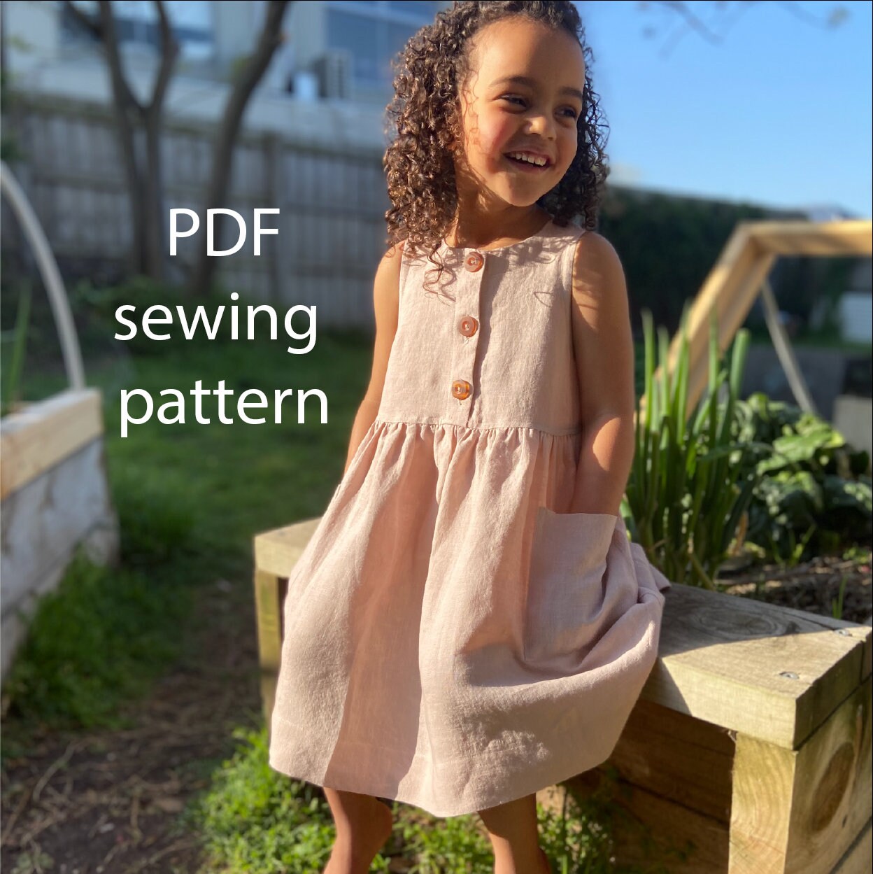 Abito per bambine - modello PDF, modello di cucito, per bambine, modello di cucito PDF, abito con tasche, modello PDF per bambini, modello PDF per bam