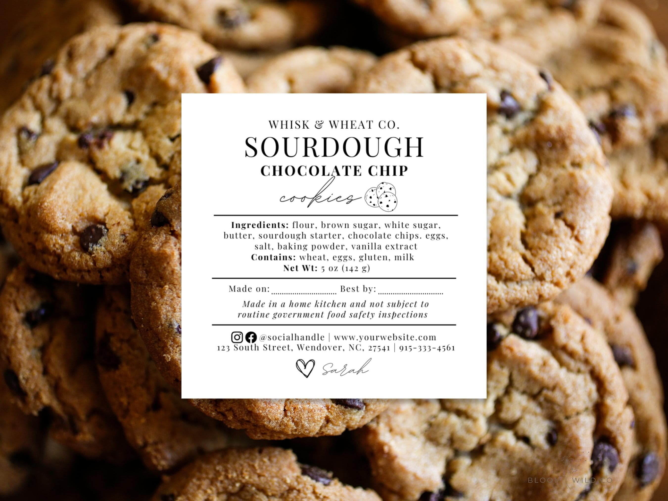 Etichetta per biscotti Cottage Law, etichette per biscotti con ingredienti, etichetta per panetteria Cottage Law, etichetta per alimenti Cottage, etic