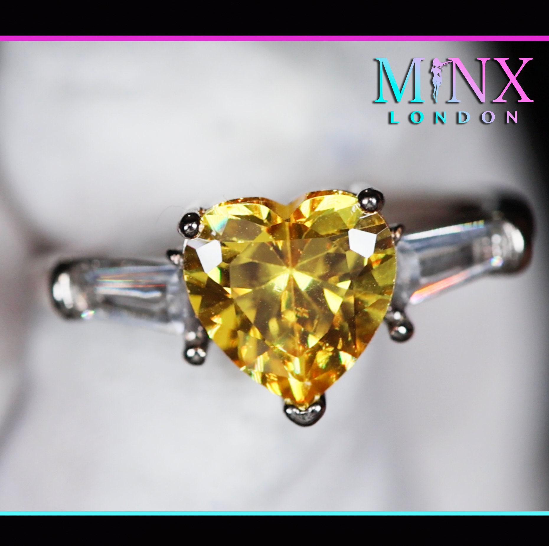 Anello a cuore con diamante giallo / Anello a cuore / Anello a forma di cuore / Anello a forma di cuore / Anello con diamante giallo da donna / Anello