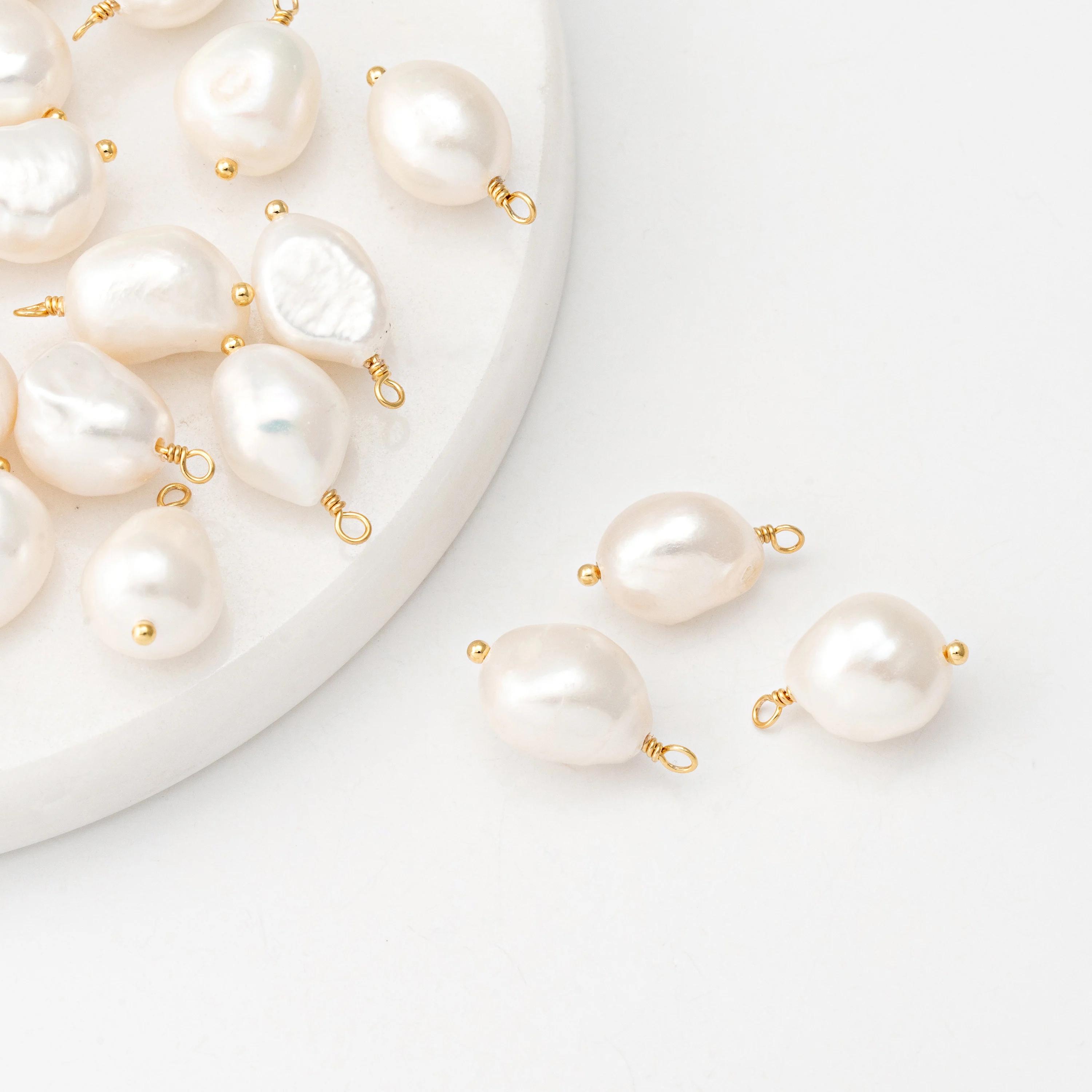 2 pezzi - Ciondoli pendenti con perle d'acqua dolce, ciondolo con perla barocca dorata, ciondolo con ciondolo per collana di perle, placcato oro 14 ca