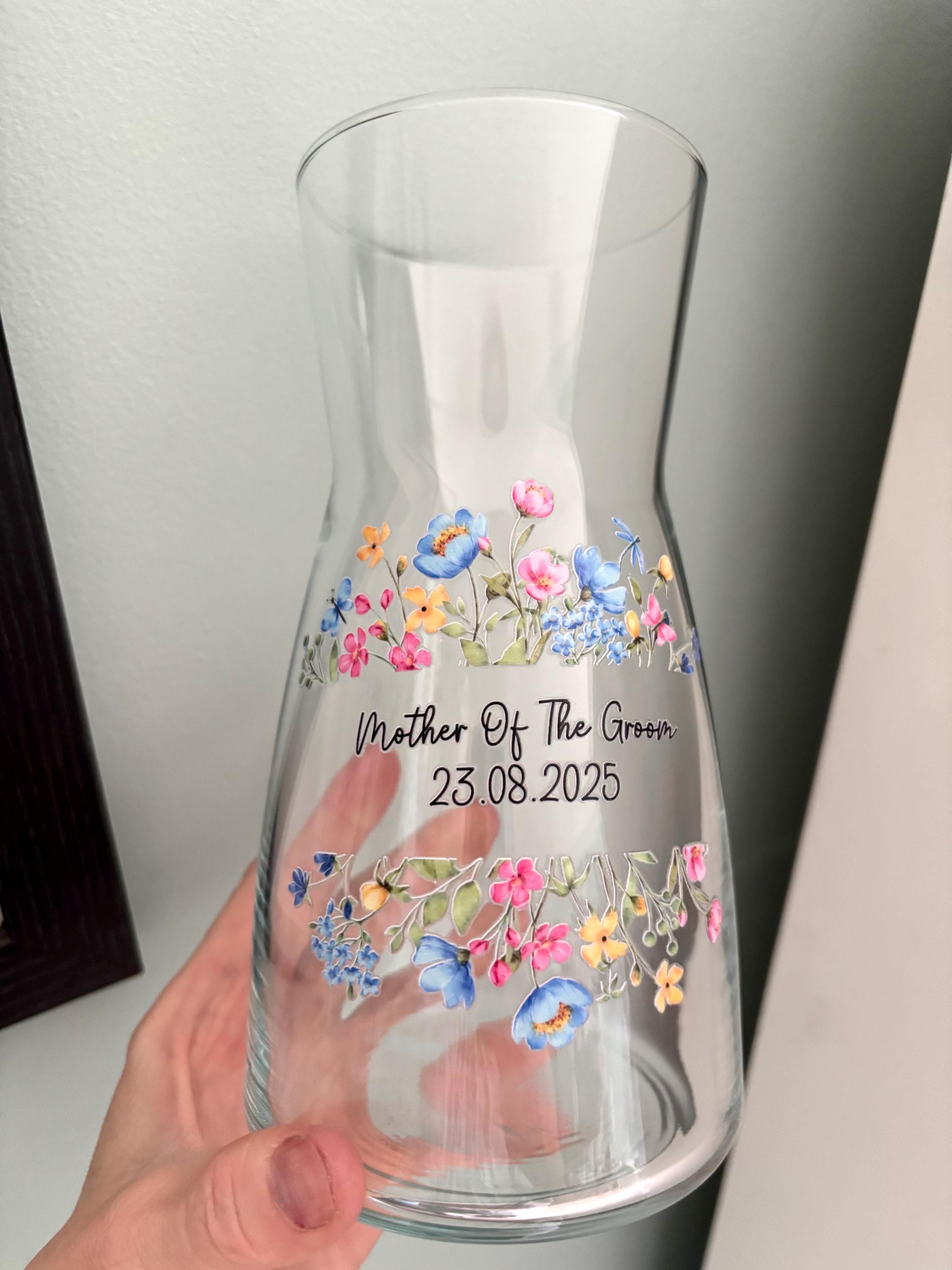 Vaso in vetro floreale personalizzato, regalo per la madre dello sposo, vaso per anniversario, vaso personalizzato per la madre della sposa, regalo pe