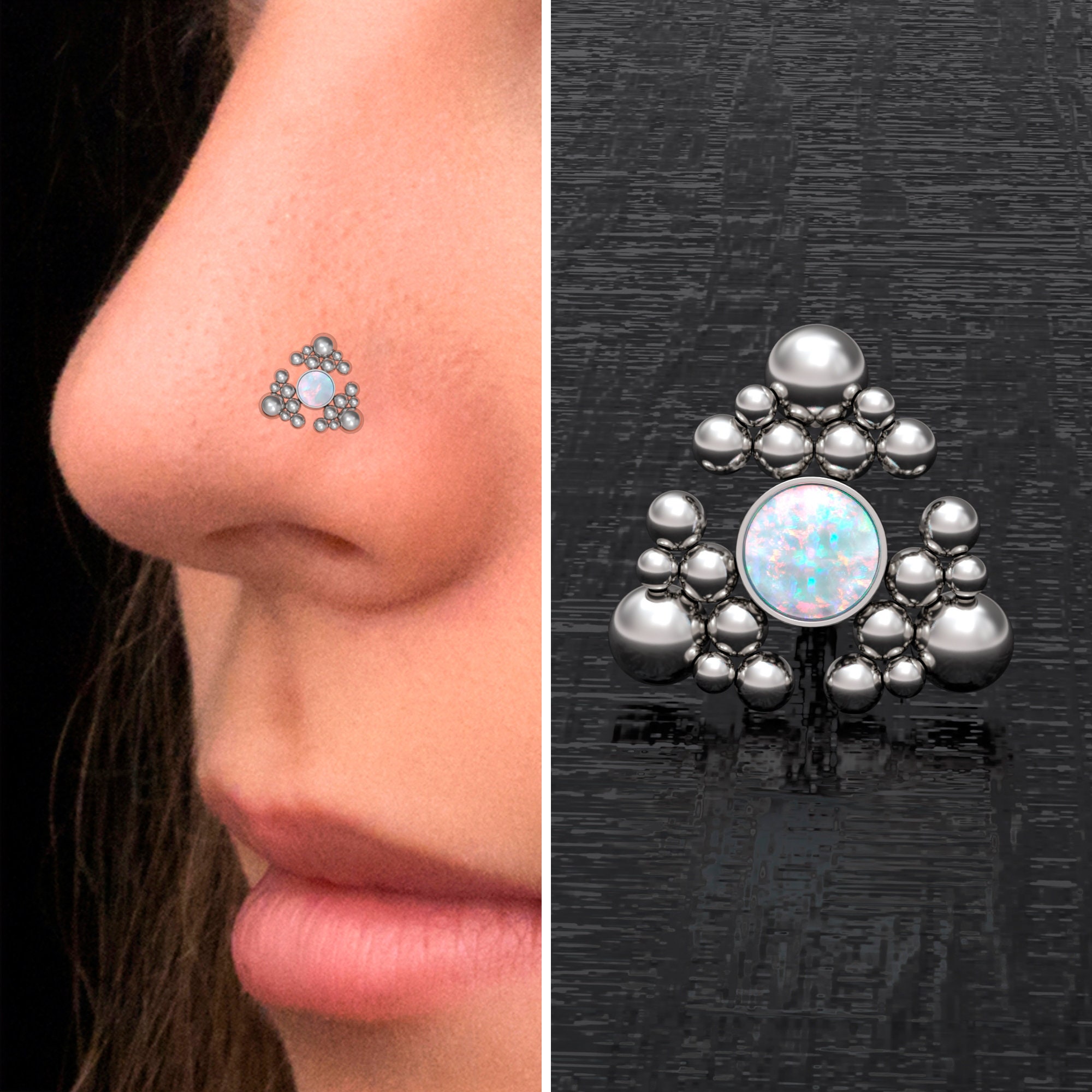 Anello per naso in opale in acciaio chirurgico, perno per naso, orecchino per naso, vite per naso, osso per naso, perno per narice, gioielli per naso