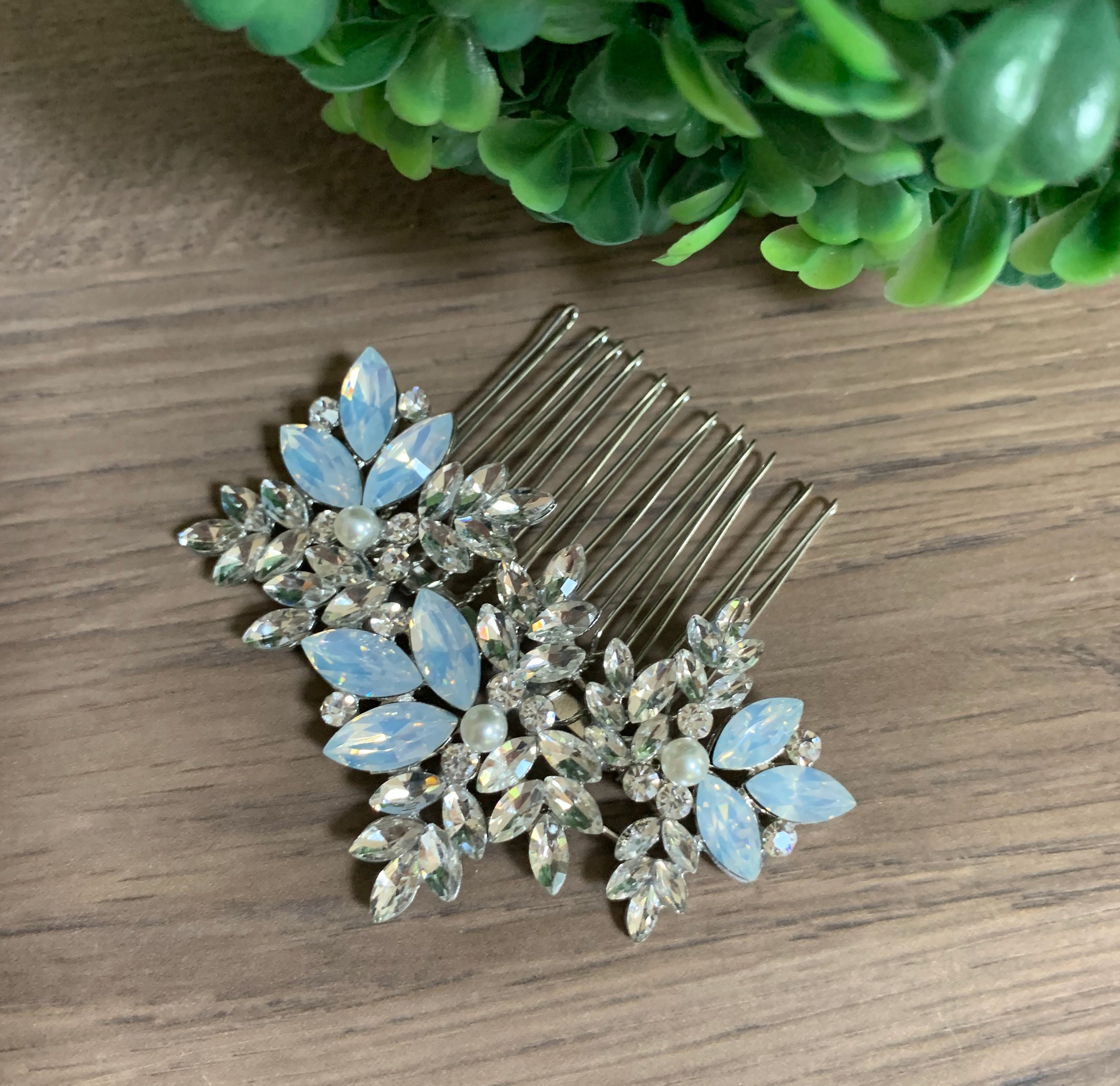 Pettine per capelli da sposa Something Blue Pettine per capelli in opale blu Pettine per capelli da sposa Pettine per capelli da sposa in cristallo Ac