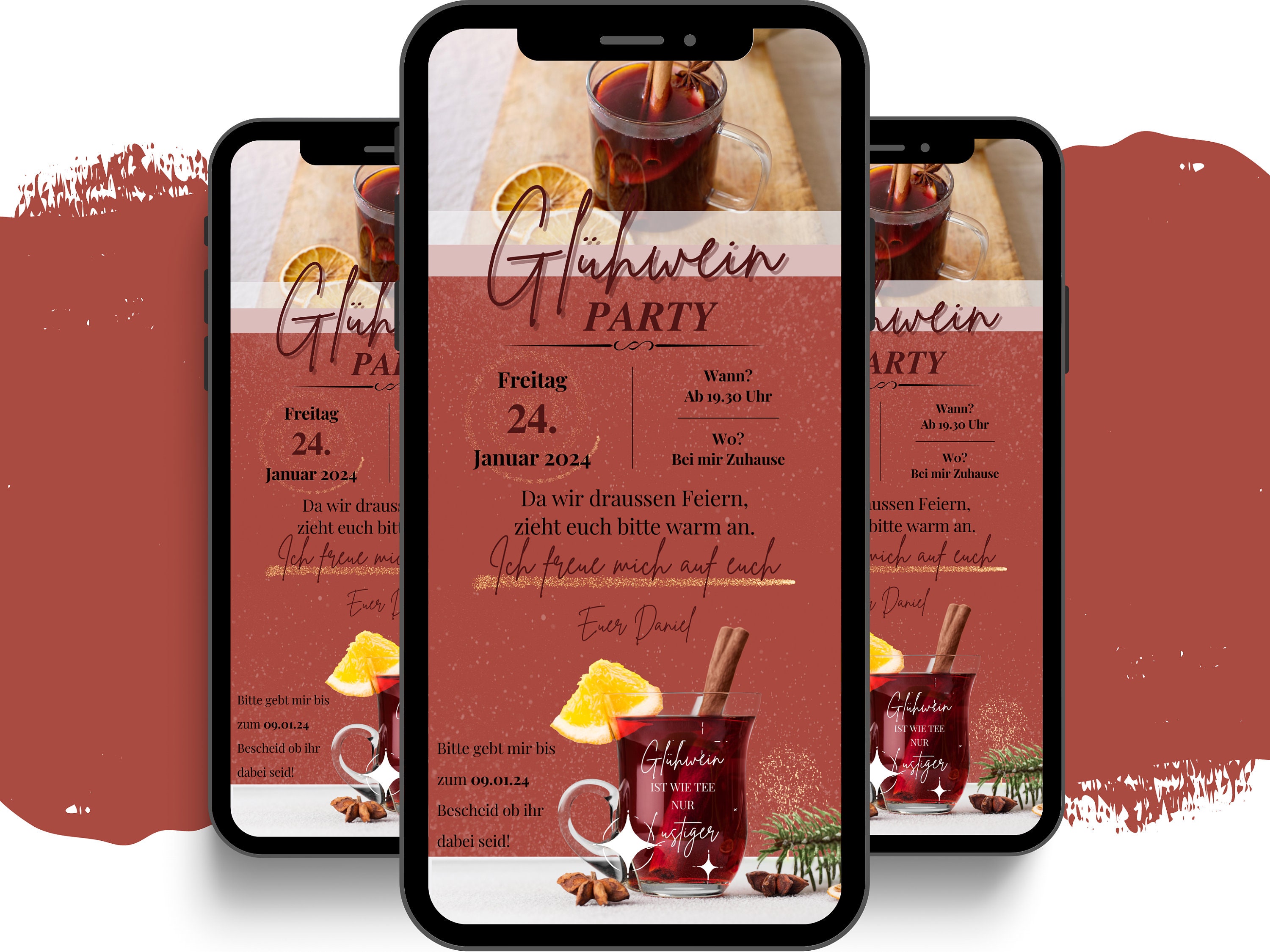 eCARD Invito alla festa del vin brulé | Biglietto d'invito digitale per la festa del vin brulé su WhatsApp | Biglietto d'invito animato personalizzato