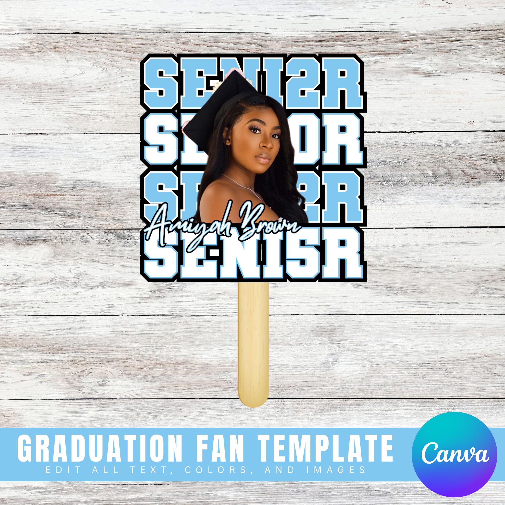 Modello per ventaglio di laurea 2025, modello fai da te per Canva, ventaglio a mano modificabile, ventaglio a paletta per laureati, ventaglio di laure