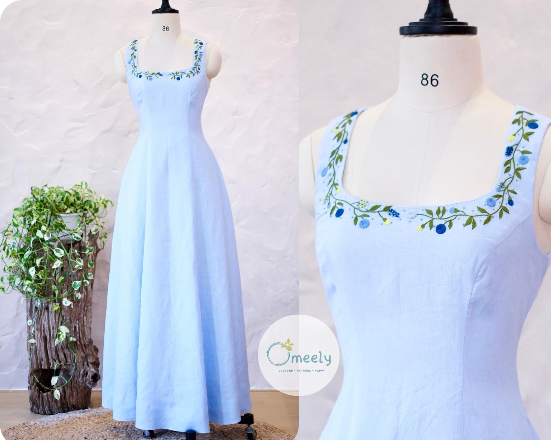 Abito in lino ricamato a mano personalizzato Abito da sposa in lino con tasche Abito minimalista Abito lungo in lino Abito in lino Abito per gli ospit
