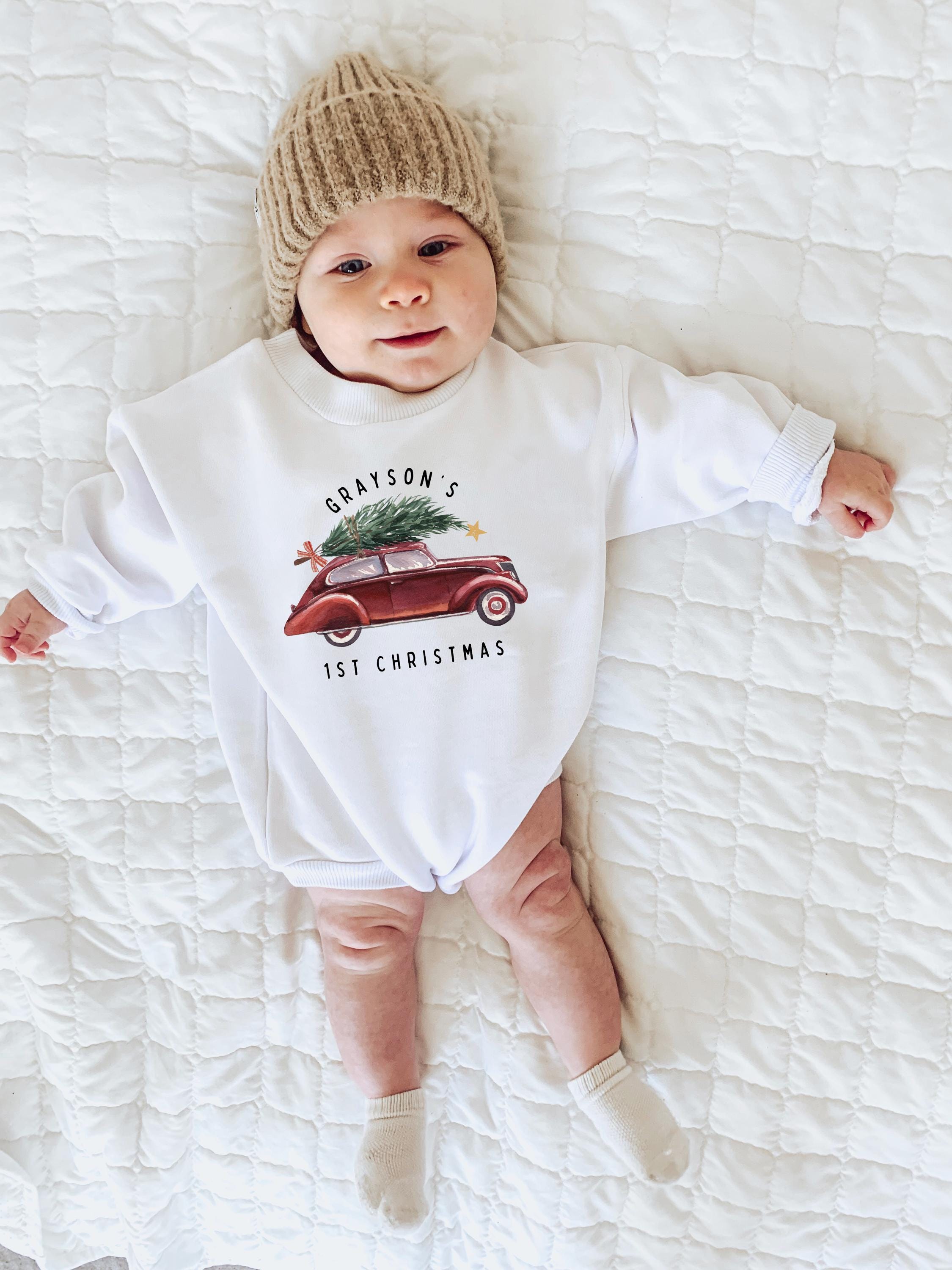 Tutina per il primo Natale, Primo vestito di Natale, Vestito di Natale neutro, Vestiti di Natale per neonati, Alberi di Natale, Primo Natale