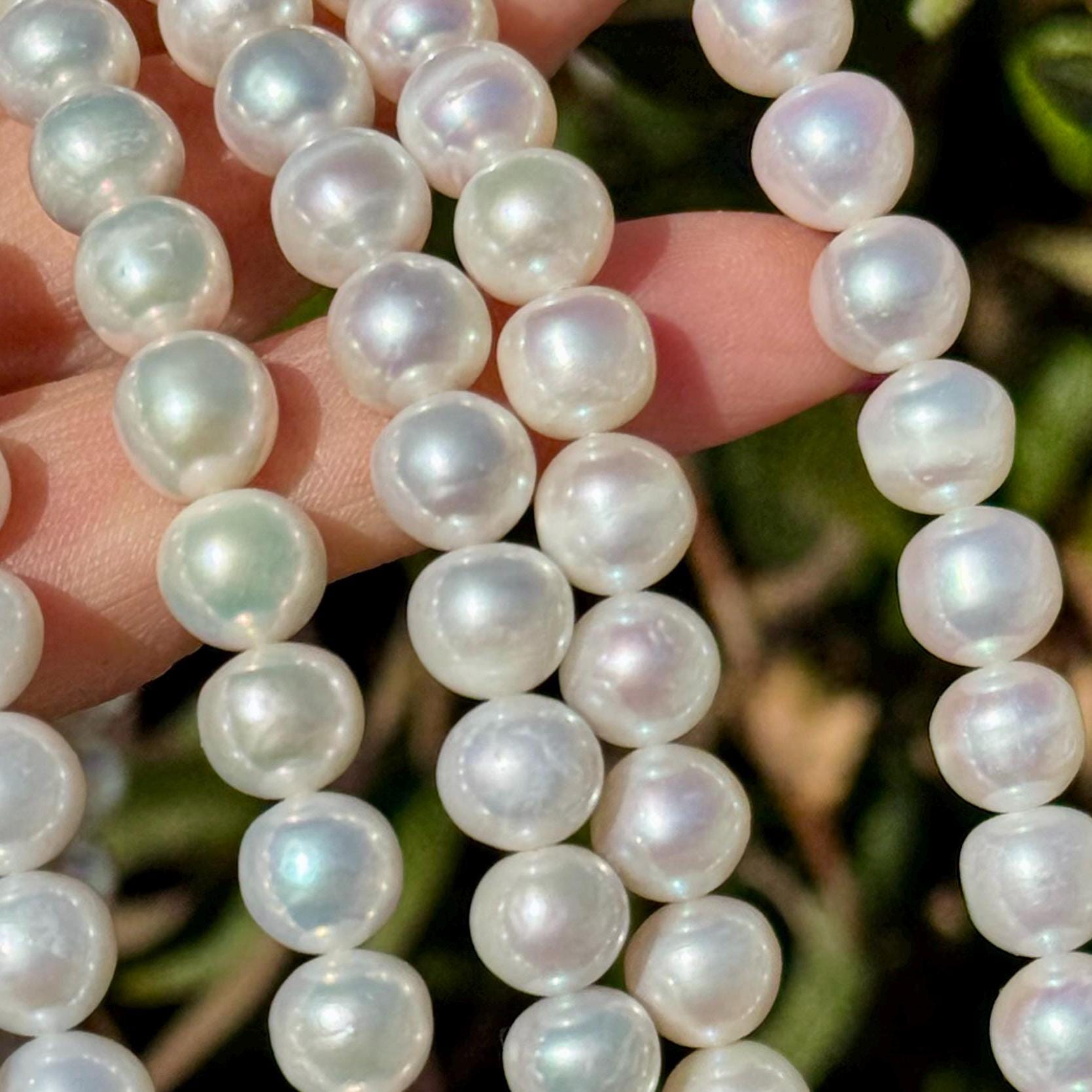 Perle d'acqua dolce coltivate, perle da 8 mm, perle bianche, perle bianche, perla da 8 mm, perla d'acqua dolce, perla d'acqua dolce bianca, P-43