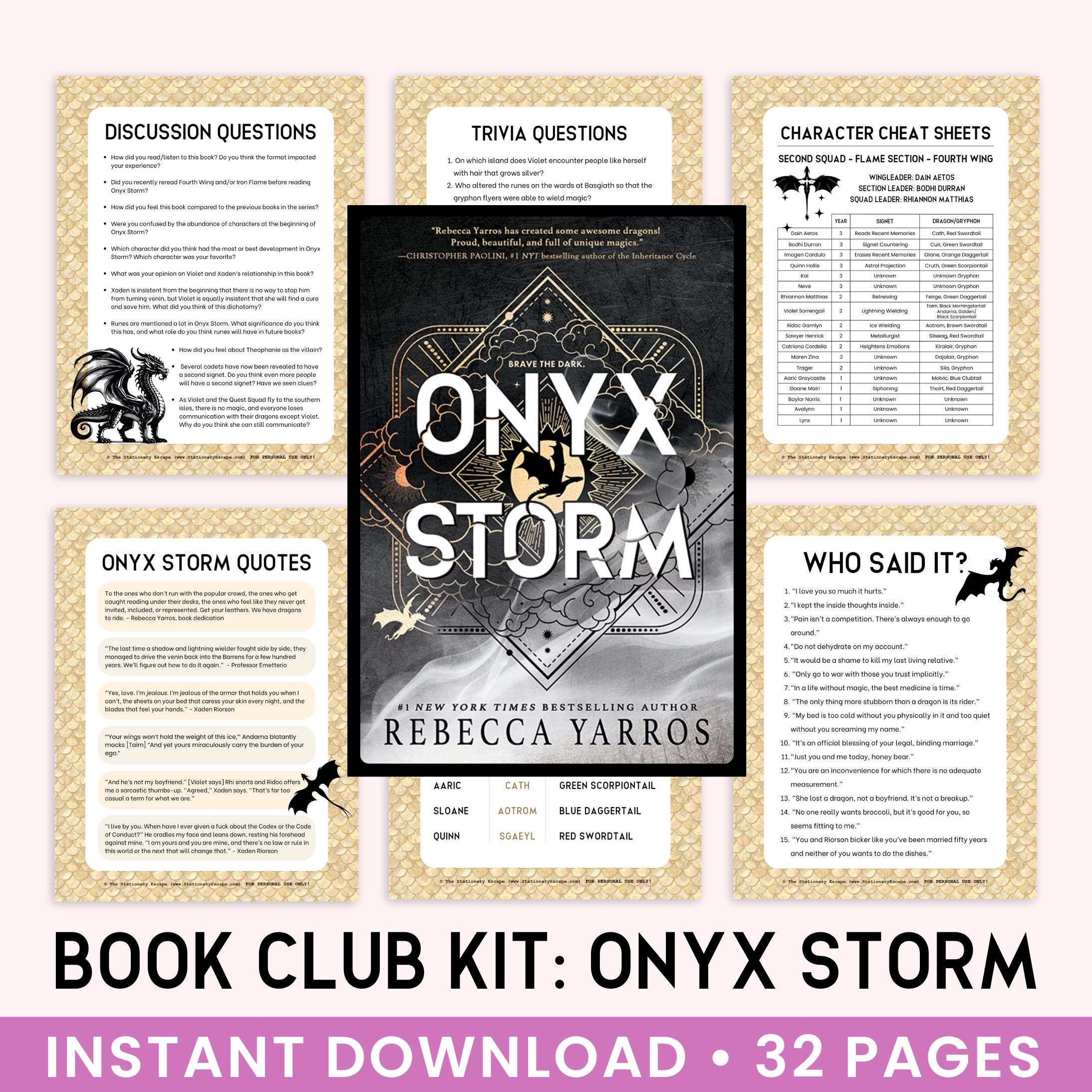 Il kit definitivo per il club del libro: Onyx Storm, guida alla discussione del club del libro, giochi del club del libro, guida al libro, domande a q