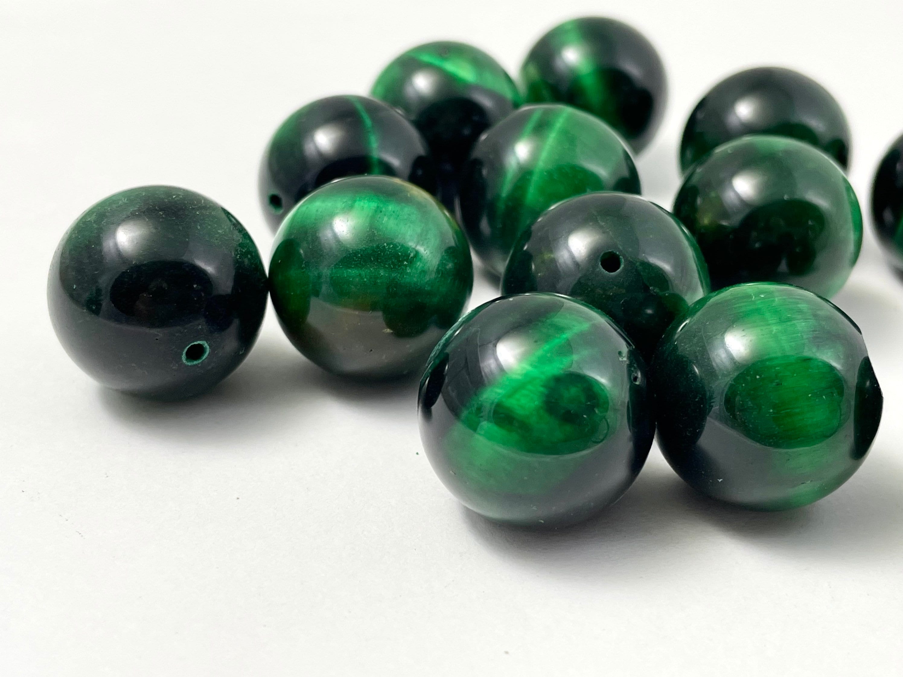 Perline di occhio di tigre verde da 18 mm, Perline da 18 mm, Perline sciolte, Occhio di tigre, Perline di occhio di tigre, Perline verdi, Perline gran