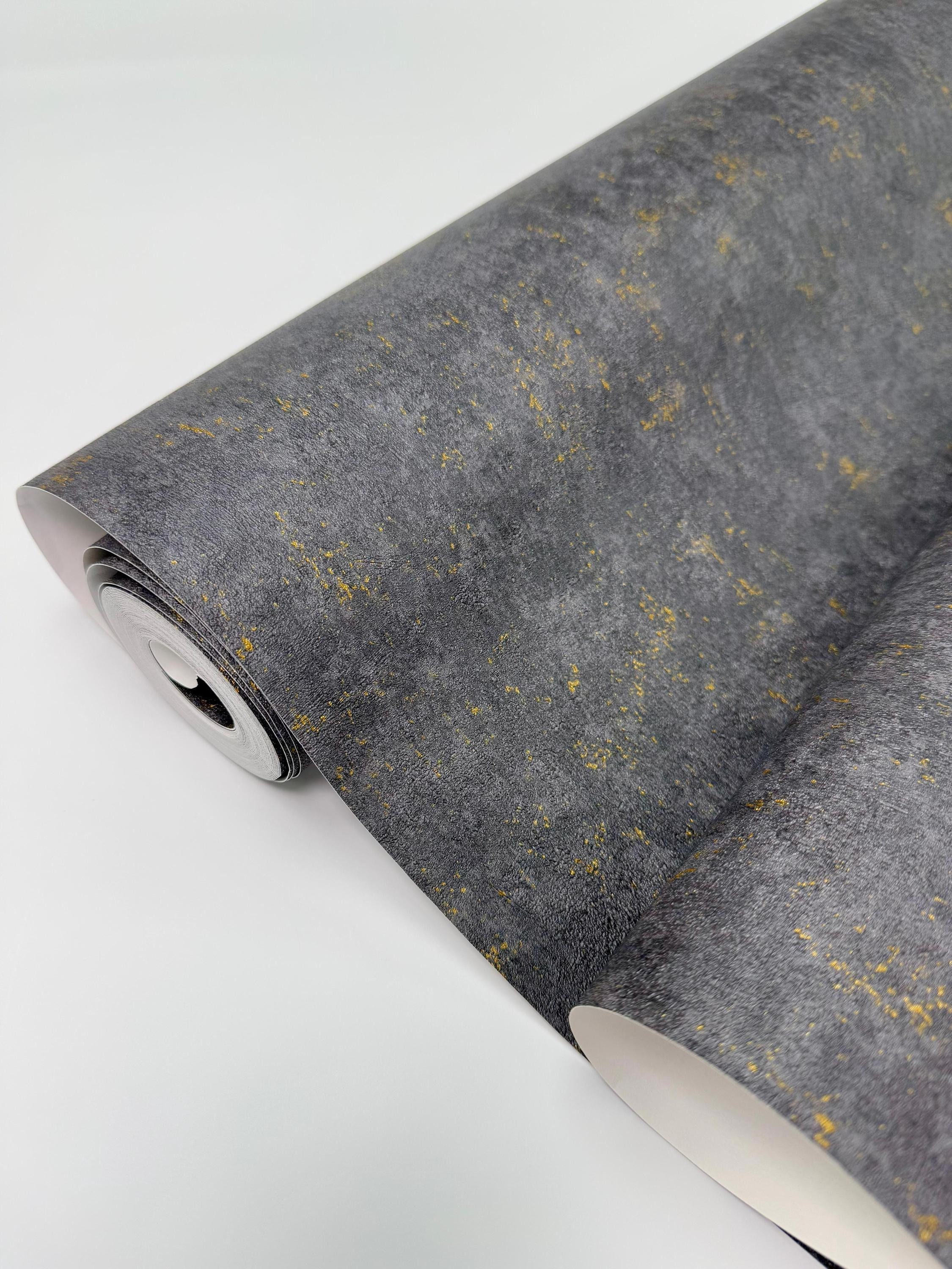 Carta da parati in tessuto non tessuto grigio scuro e oro, rivestimento murale con texture 3D, carta da parati moderna industriale in finto sughero, g