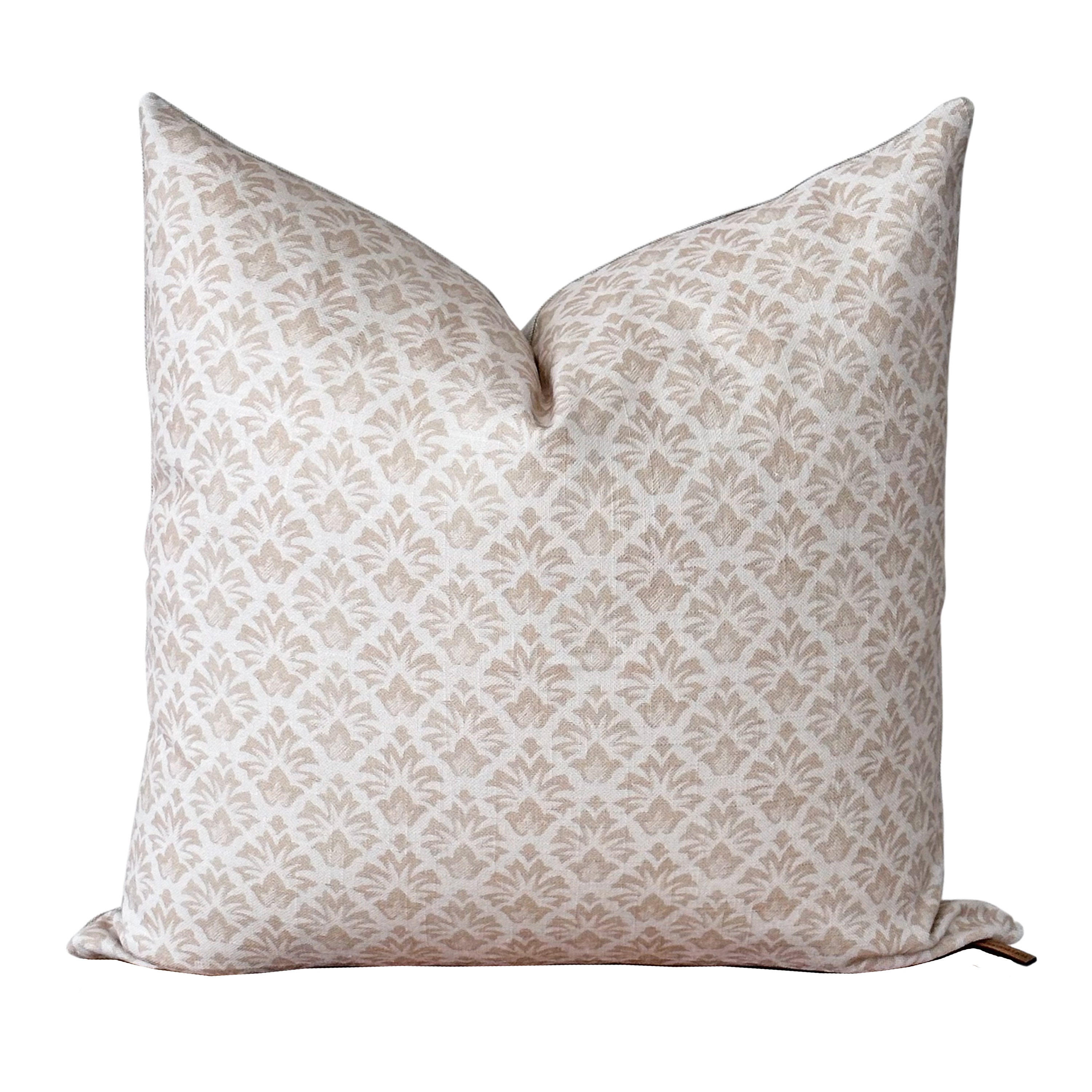Fodera per cuscino con stampa a blocchi color crema / Fodera decorativa in lino beige con stampa a blocchi / Fodera per cuscino con stampa a blocchi d