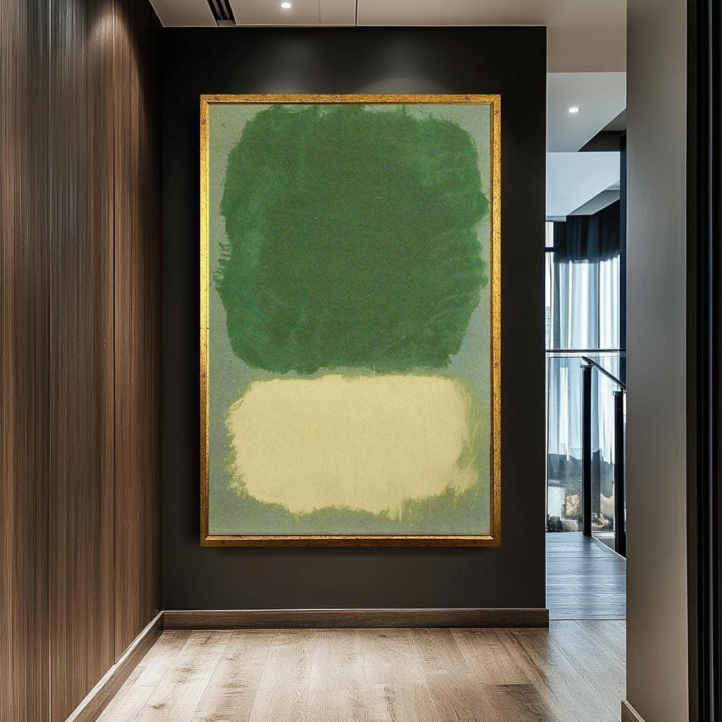 Quadro astratto su tela di Mark Rothko - Dipinto a blocchi di colore verde e giallo, decorazione murale moderna e minimalista per casa o ufficio
