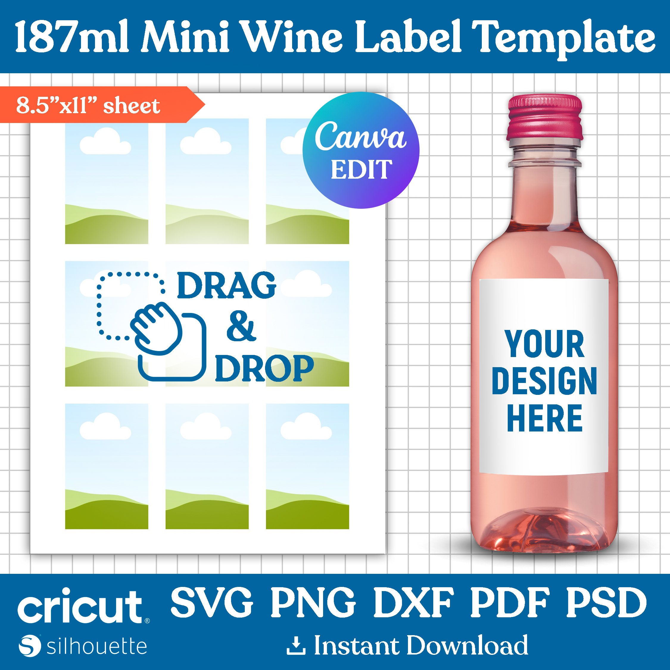 Modello etichetta vino 187ml, Mini etichetta bottiglia vino, Etichetta vino Svg, Etichetta bottiglia vino, Adesivo vino fai da te, Bomboniera, Stampab