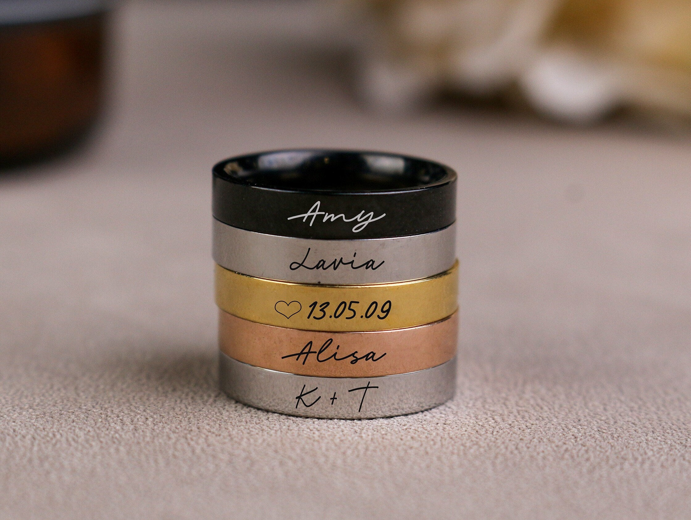 Anello in acciaio inossidabile da 4 mm inciso personalizzato, anello di parole, anello in acciaio inossidabile, anello inciso personalizzato, anello p