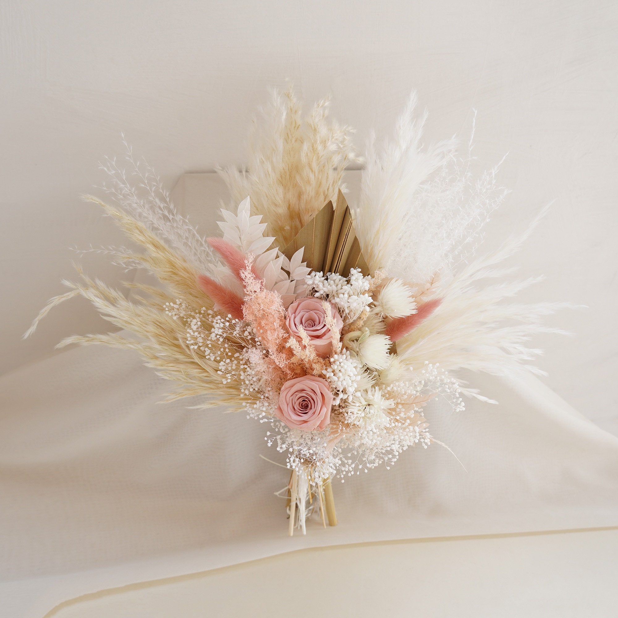 Bouquet da sposa con fiori secchi, rose, gypsophila e fiori di Pampas, bouquet di fiori secchi per matrimonio, bouquet da sposa boho