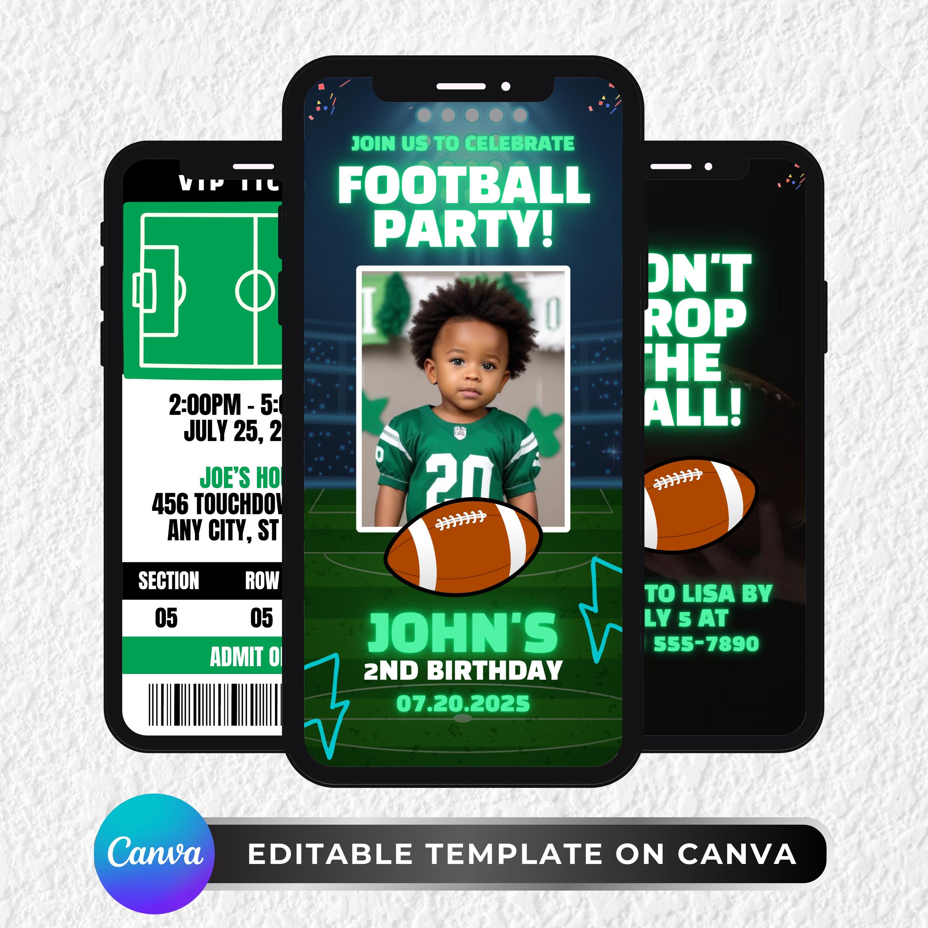 Invito animato per festa a tema calcio, design del modello fai-da-te, invito video di compleanno a tema calcio, evento a tema calcio, invito elettroni