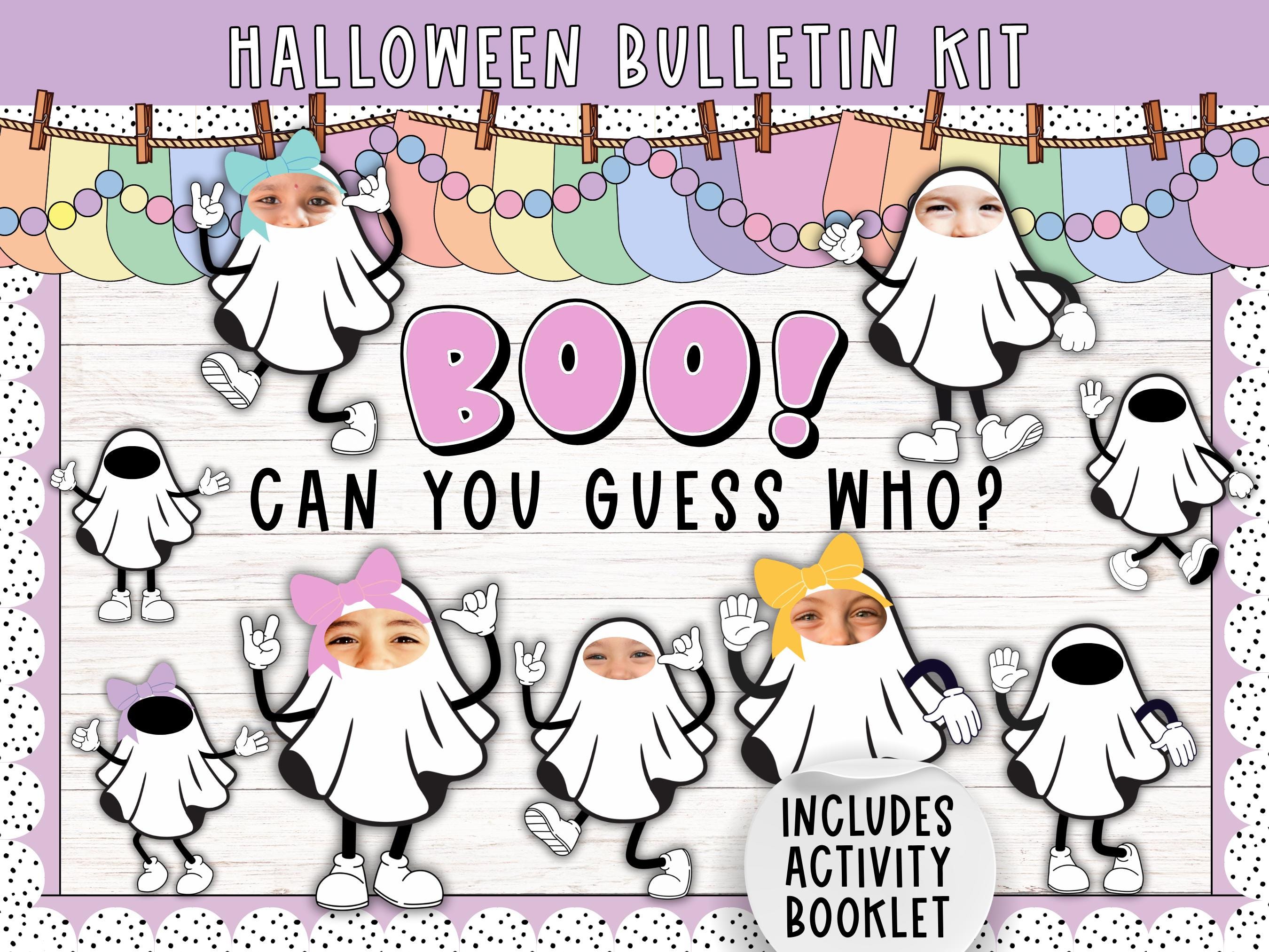 Bacheca Boo Crew / bacheca carina di Halloween / bacheca con fantasmi pastello / bacheca con volti di bambini /
