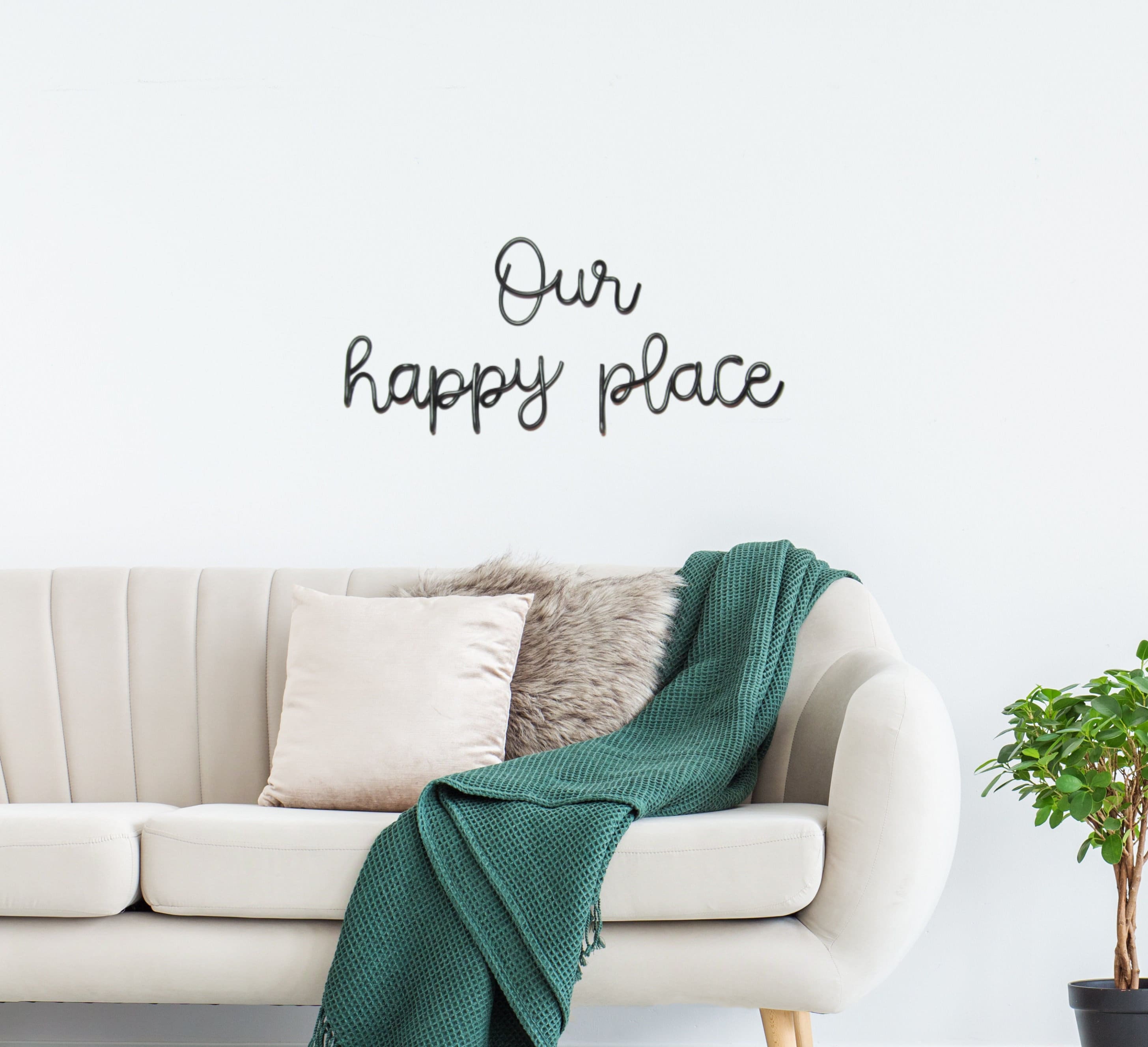 "Il nostro cartello \"Happy Place\" con parole artistiche da parete in filo metallico, decorazione da parete in metallo \"Our Happy Place\" per il soggiorn"