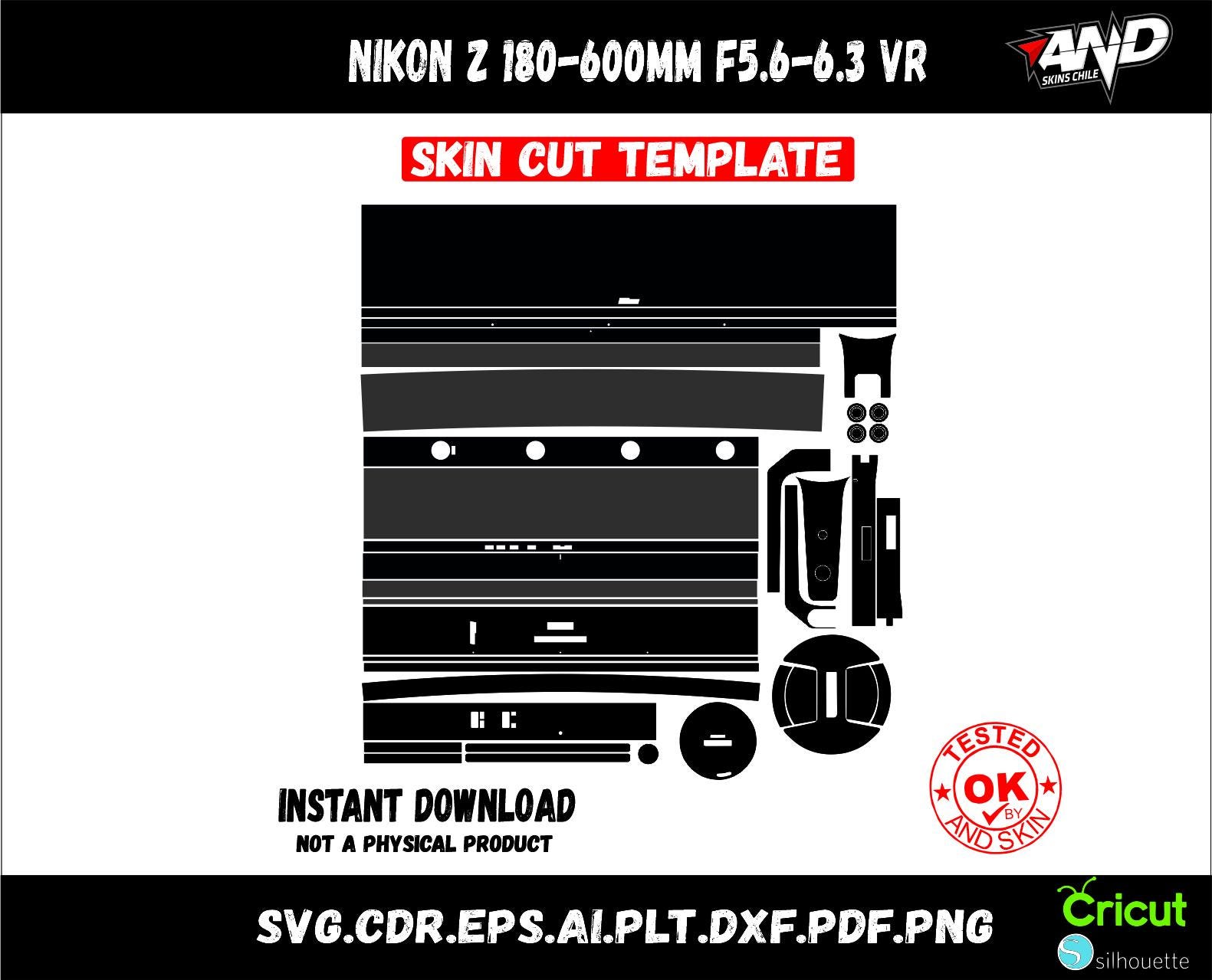 Nikon Z 180-600mm F5.6-6.3 VR skin file di taglio skin modello vettoriale layout skin fustelle file svg skin Cricut Silhouette SVG file di taglio vett