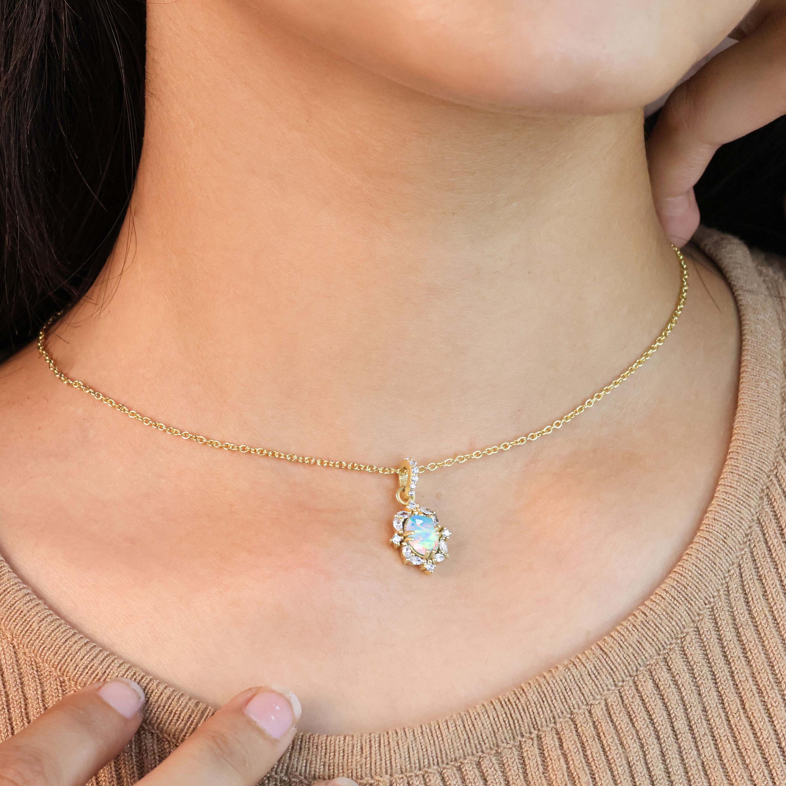 Collana con ciondolo in opale bianco, collana con opale di fuoco, collana minimalista, collana con ciondolo in opale etiope AAA, collana con opale di