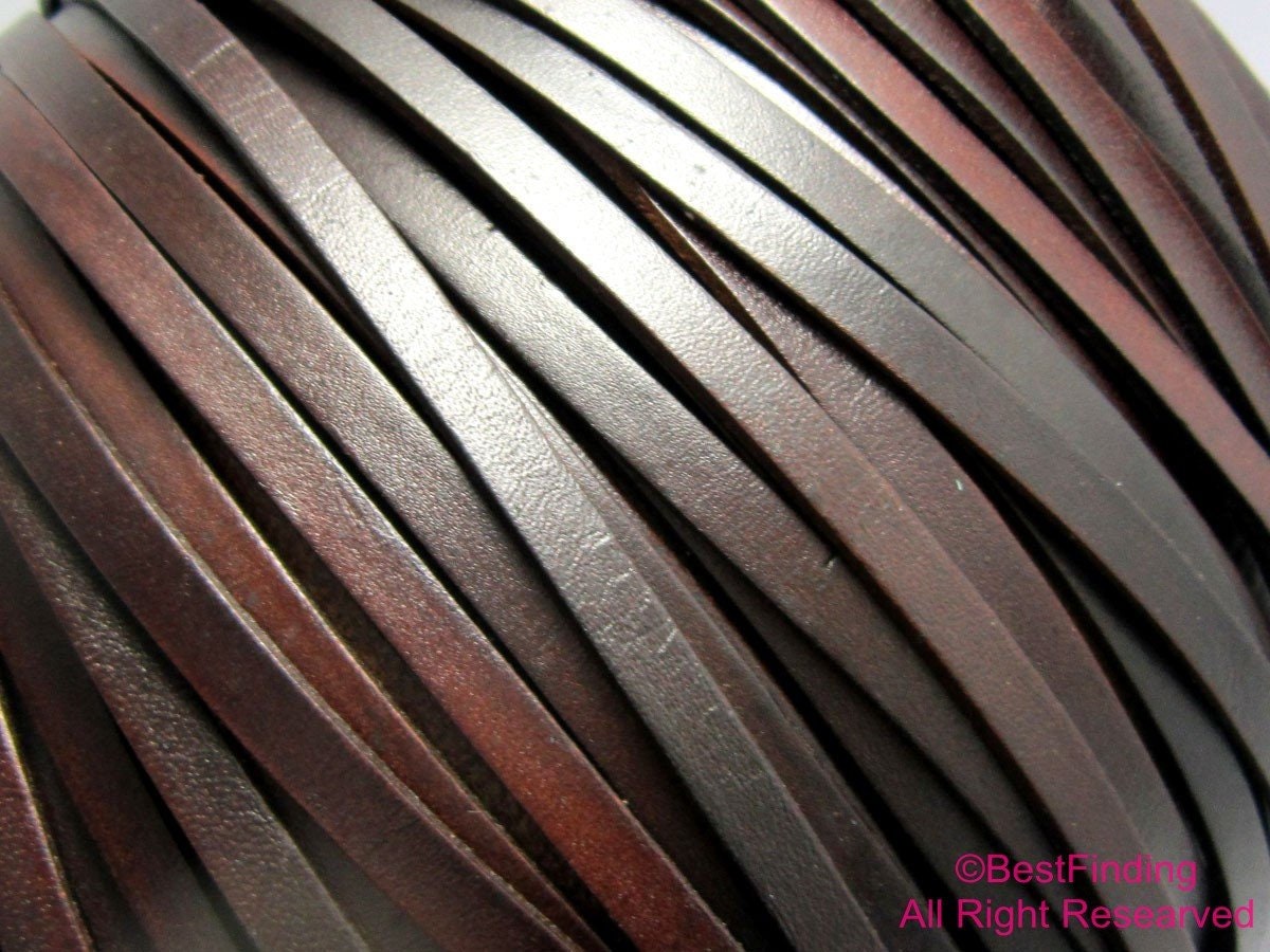 Cordoncino piatto in pelle anticata, 6 x 2 mm, 7 x 2 mm, 8 x 2 mm, strisce di vera pelle, marrone antico, creazione di braccialetti, forniture per gio