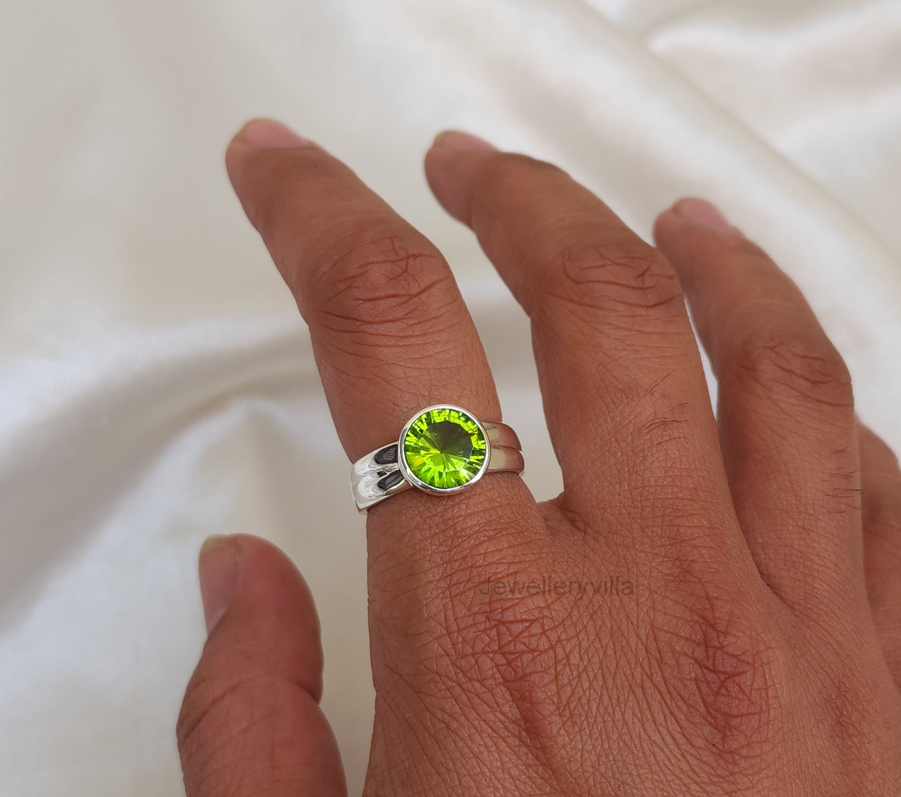 Anello con peridoto rotondo, anello in argento 925, anello in oro 22 carati, peridoto rotondo, anello di tendenza, anello da donna, anello da uomo