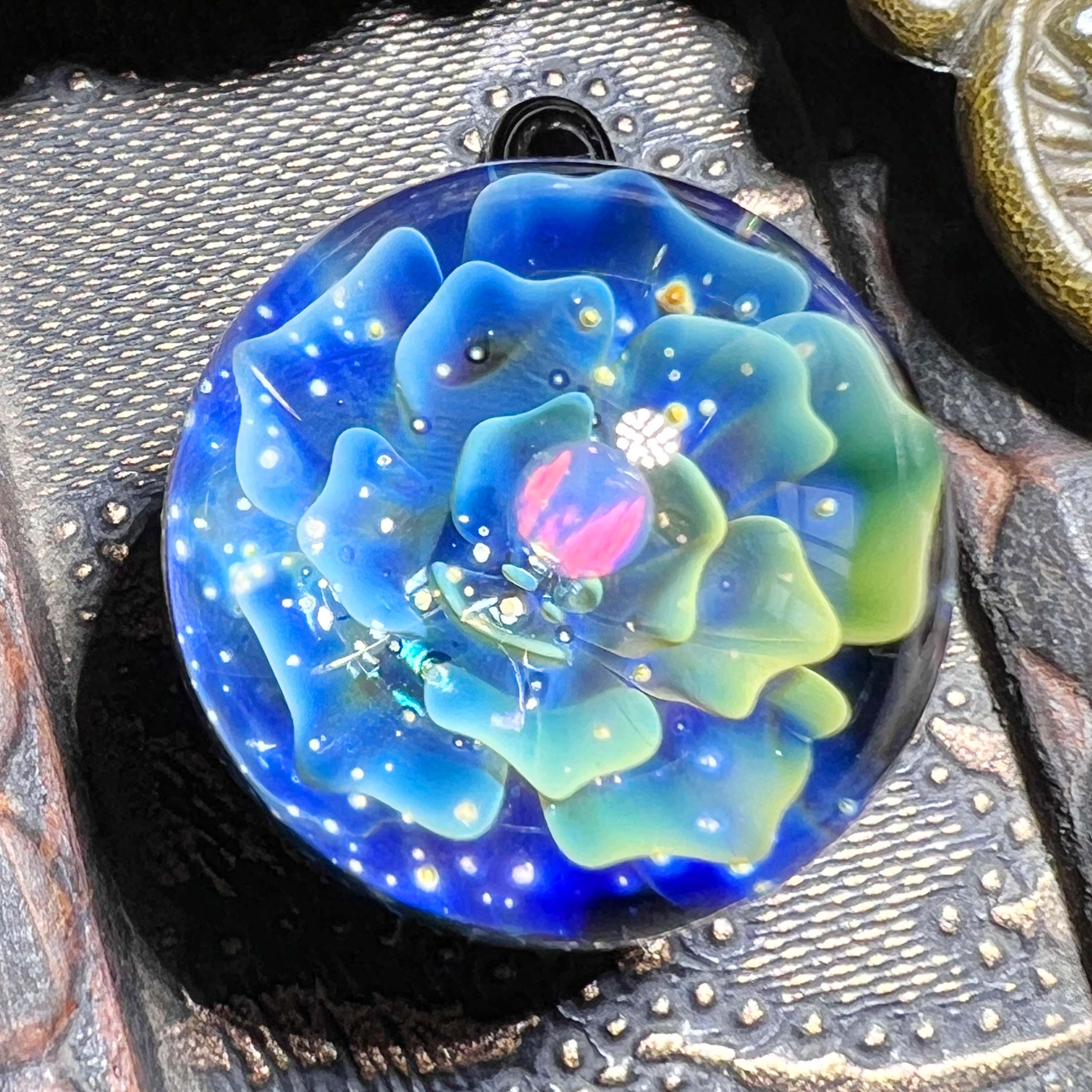 Collana con ciondolo in vetro a forma di fiore / Pendente in vetro a forma di fiore per sempre / Pendente in vetro a forma di fiore soffiato / Pendent