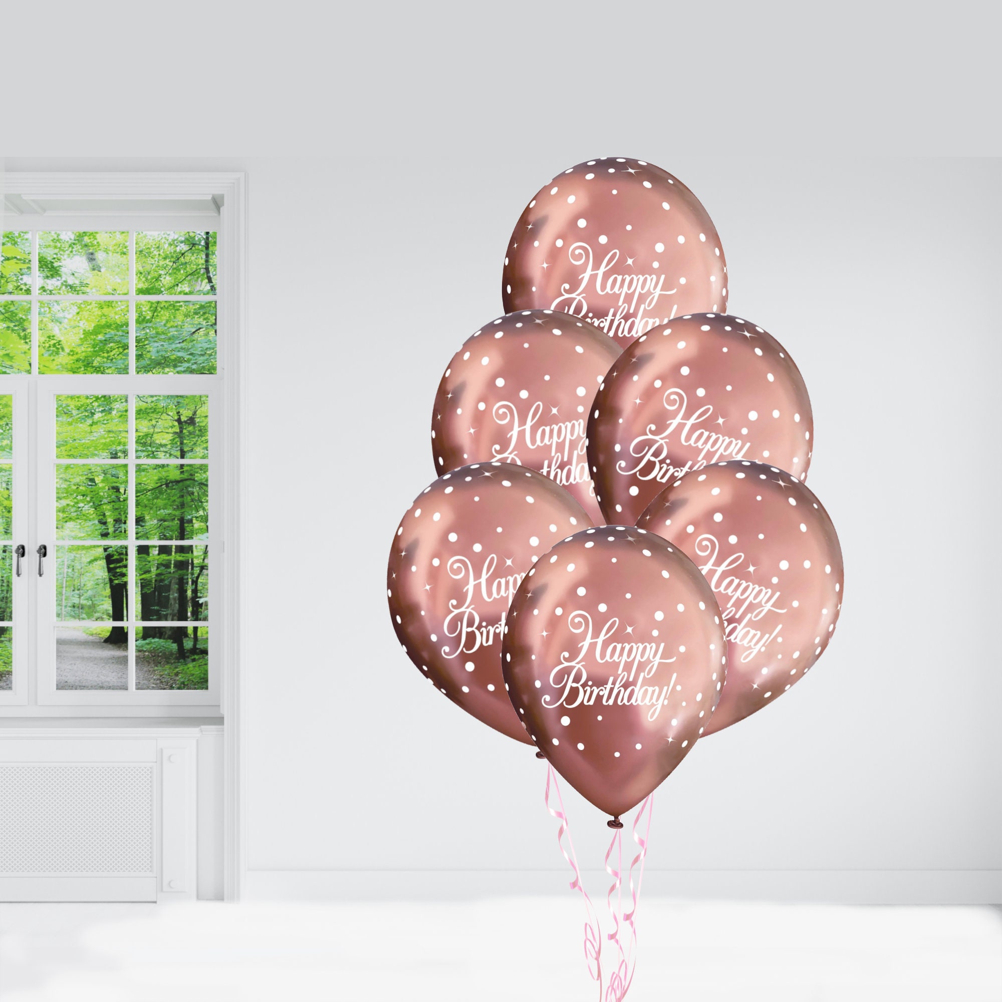 "6 palloncini Reflex \"Buon Compleanno\" color oro rosa, palloncini in lattice \"Buon Compleanno\", palloncini per feste di compleanno, palloncini oro rosa"