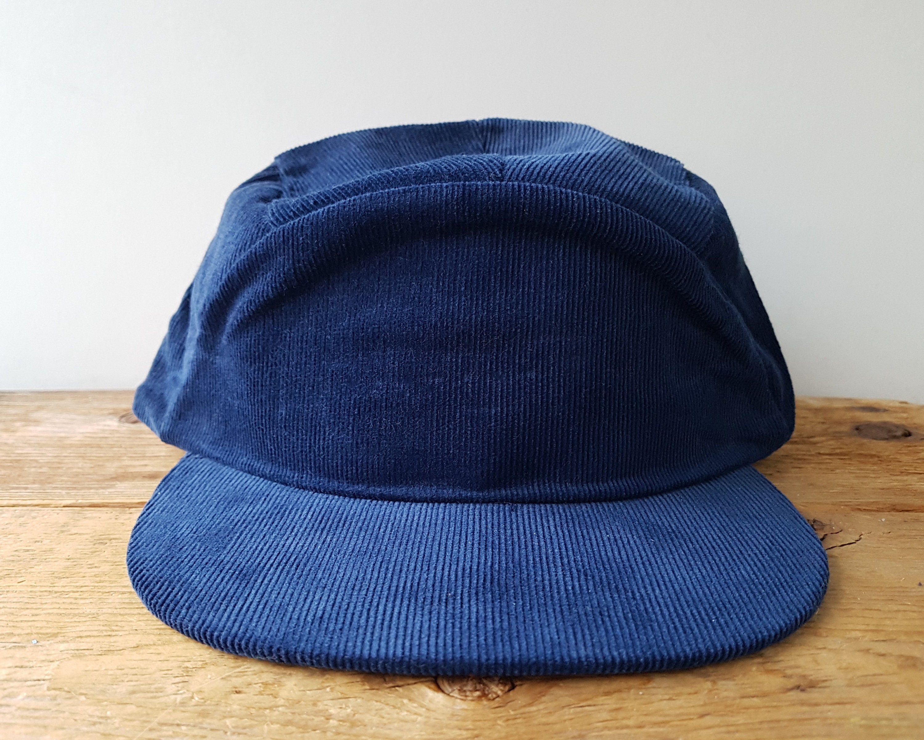 Cappellino snapback vintage a 5 pannelli in velluto a coste blu navy - Cappellino da baseball stile cadetto minimalista - Senza logo - Cappellino unis