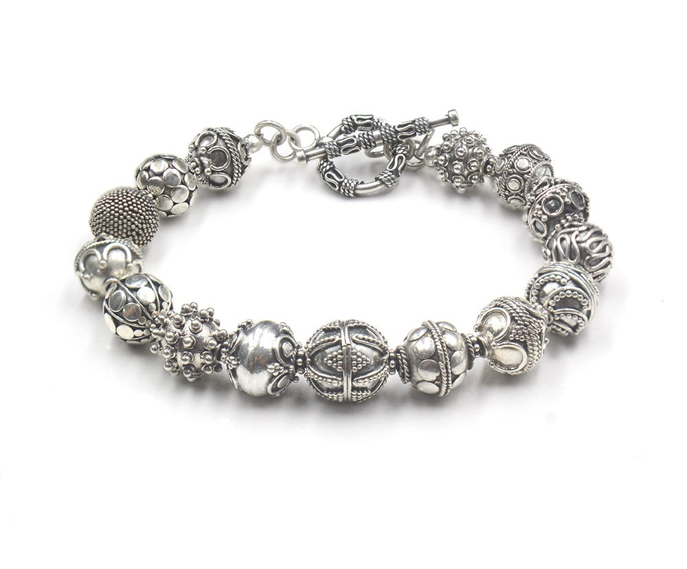 Bracciale con perline in argento sterling, bracciale con perline da donna, bracciale da donna di design, bracciale con perline di Bali, bracciale in a