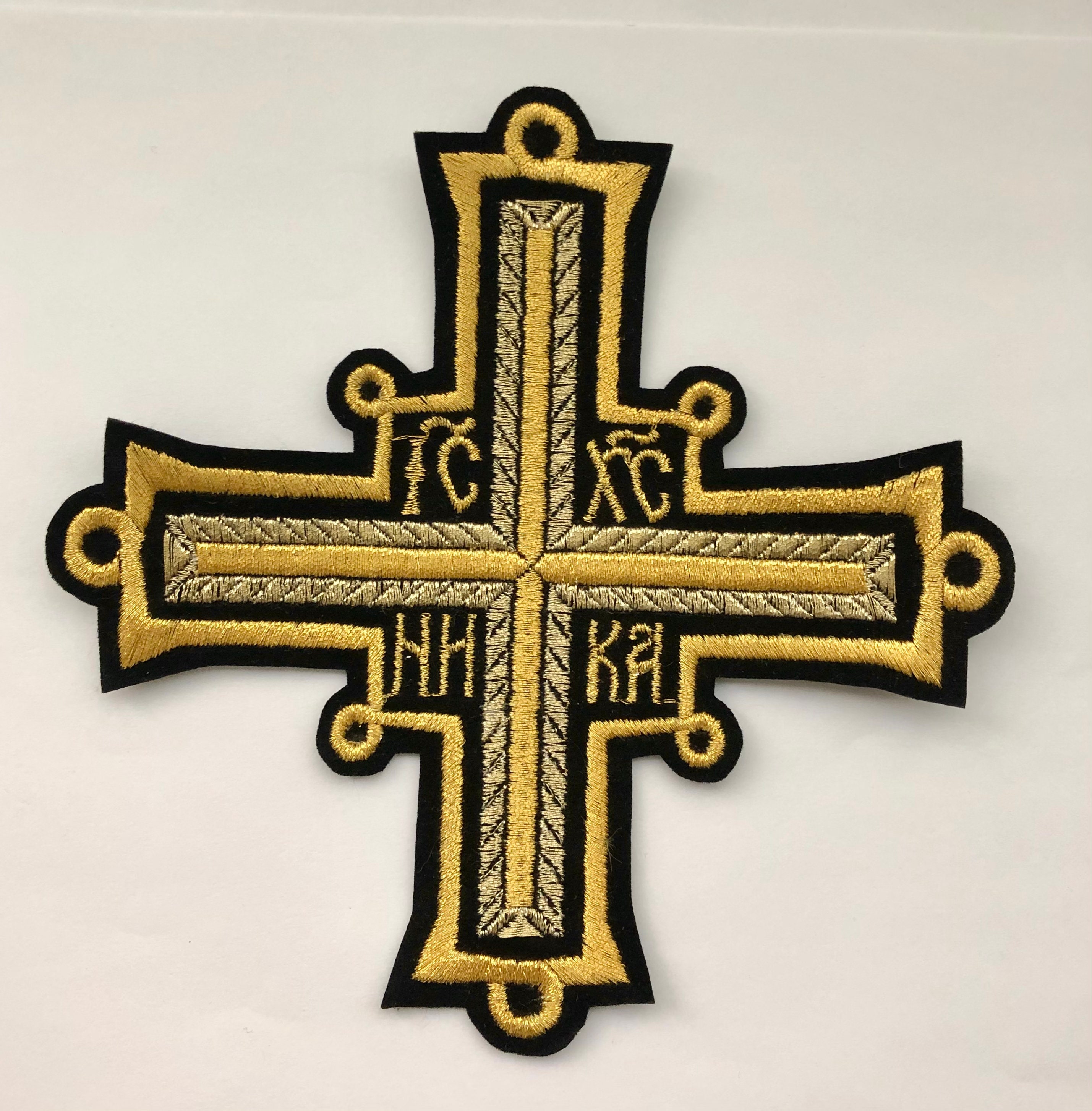 Toppa con croce cristiana ICXC NIKA, toppa applicata per paramenti sacerdotali, ricamo per chiesa, toppa con croce liturgica, toppa con croce per abit