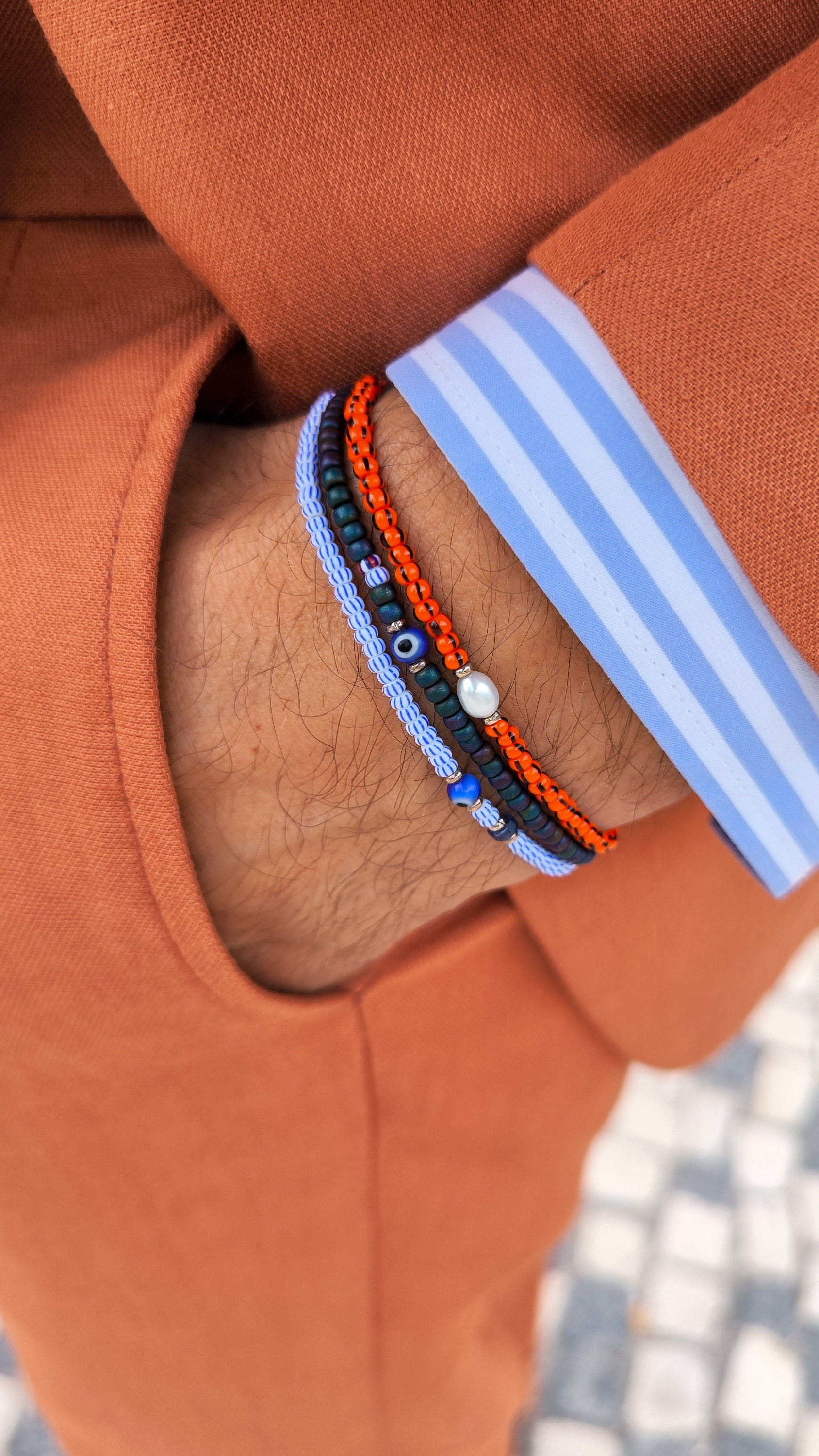 Bracciale in sodalite da uomo, bracciale in perle da uomo, bracciale anti-malocchio da uomo, bracciale minimalista, set di braccialetti con perline, s