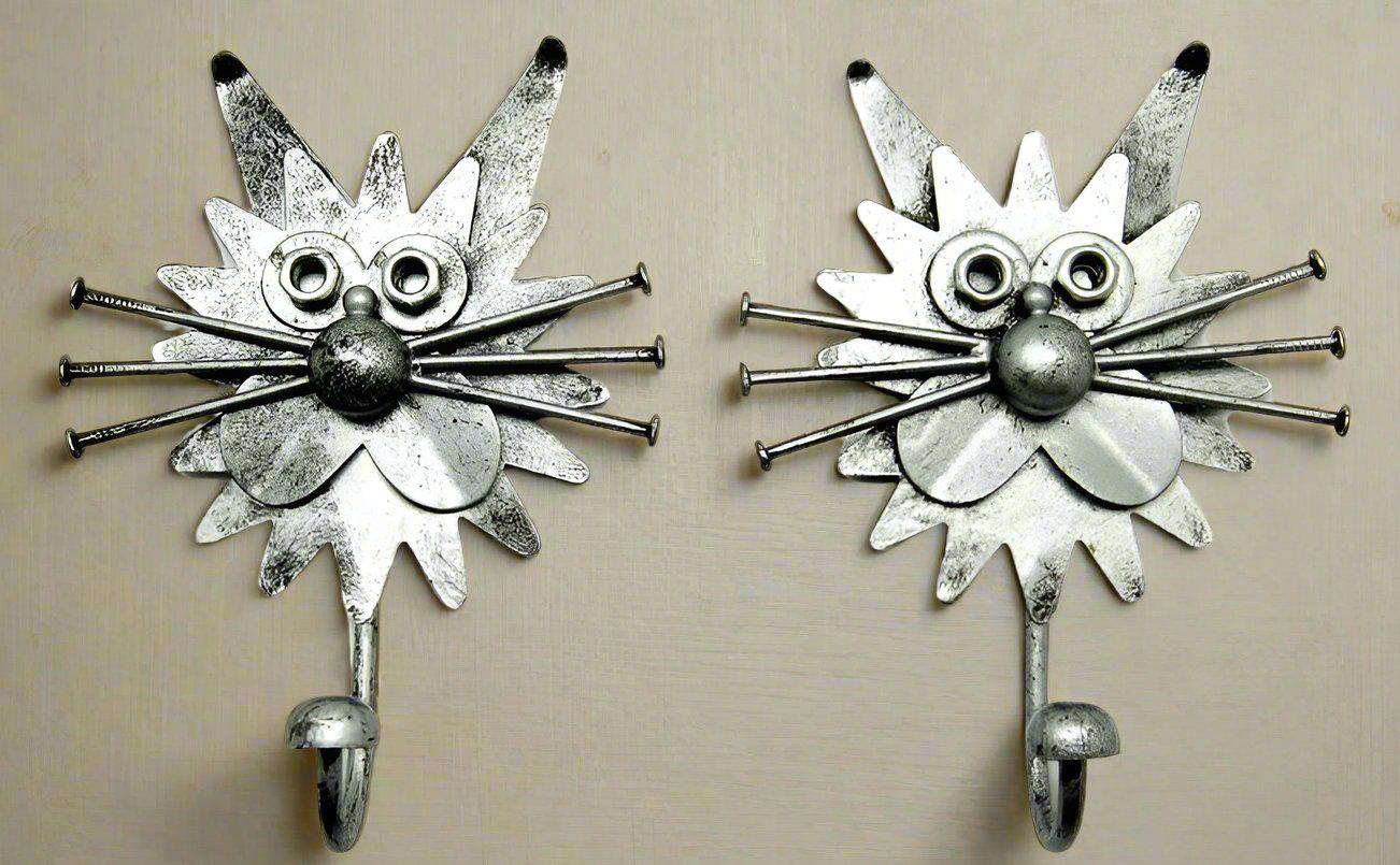 Coppia di ganci in metallo a forma di gatto, ganci da parete a forma di gatto, gancio appendiabiti a forma di gatto, appendiabiti da parete a forma di