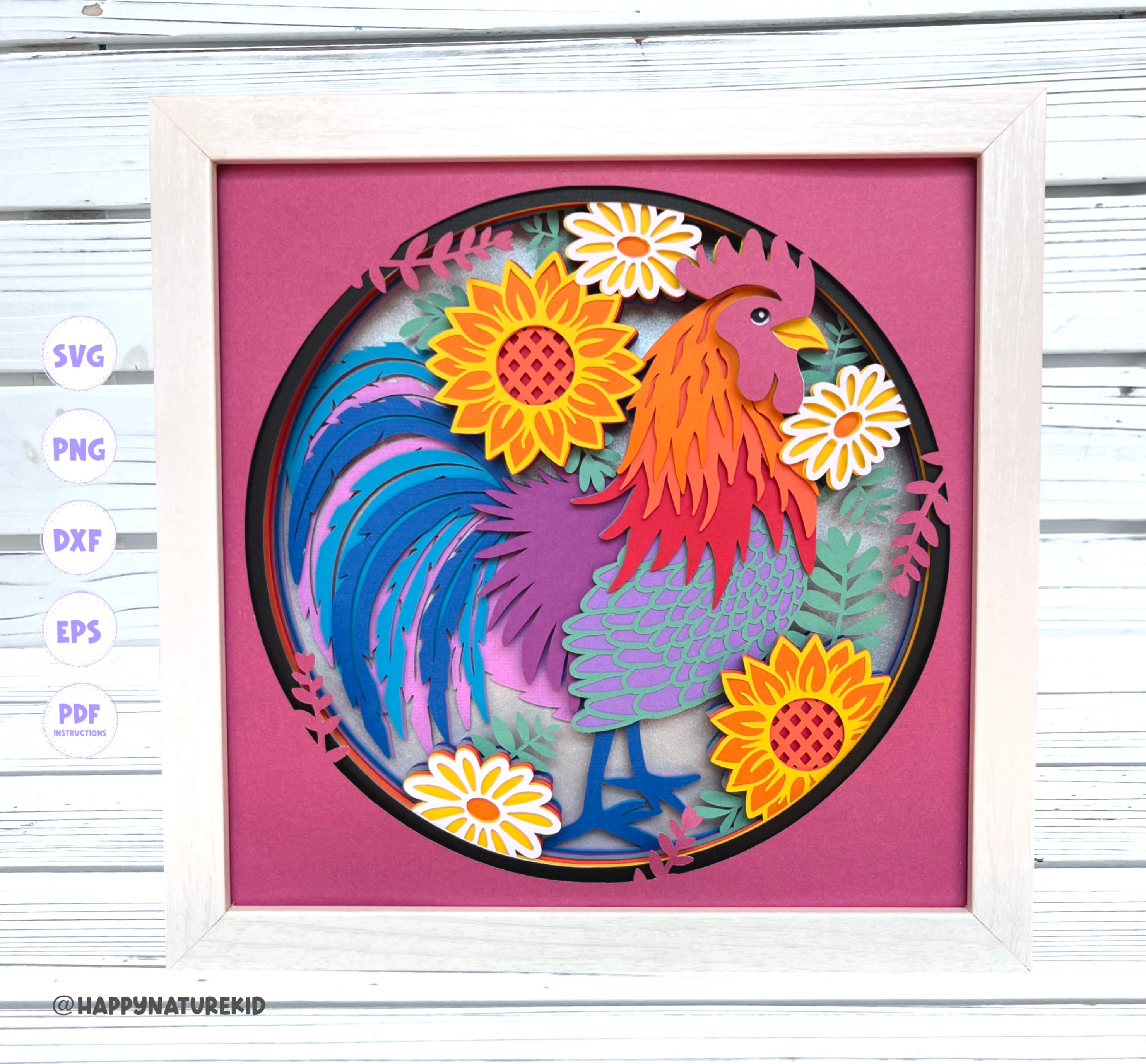 3d Boho Chicken Shadow Box SVG, 3D Layered SVG, New Boho SVG, 3D SVG, 3D Boho SVG, 3D Chicken SVG, File SVG per Cricut, Farm Animal SVG