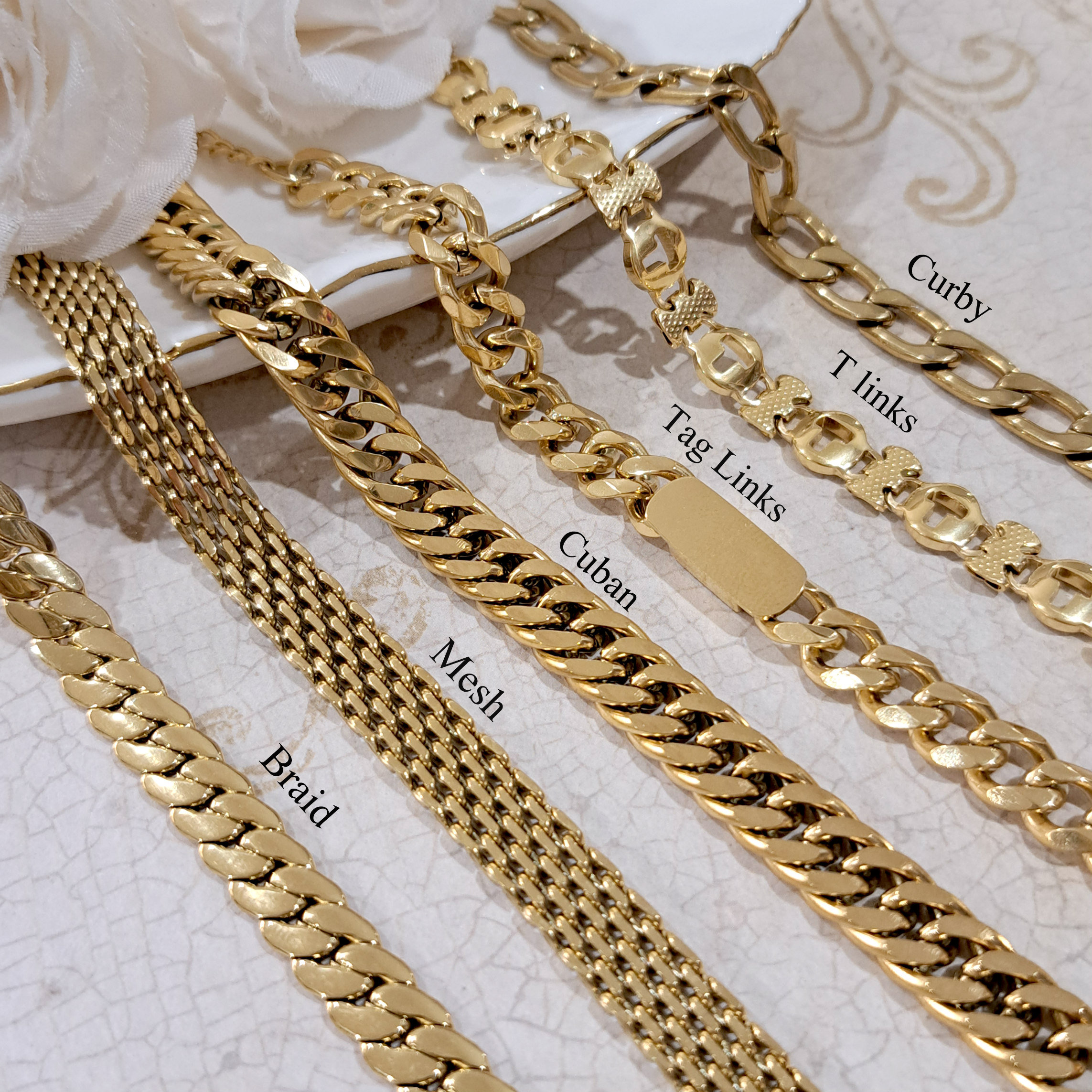 Bracciale in oro massiccio, bracciale in acciaio inossidabile IMPERMEABILE, bracciale in oro con catena spessa, bracciale con catena in oro, bracciale